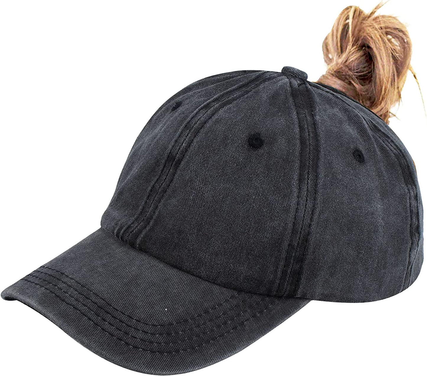 Eohak Ponytail Baseball Hat Distressed Retro Washed Womens Twill Apparel & Accessories > Clothing Accessories > Hats Eohak Black