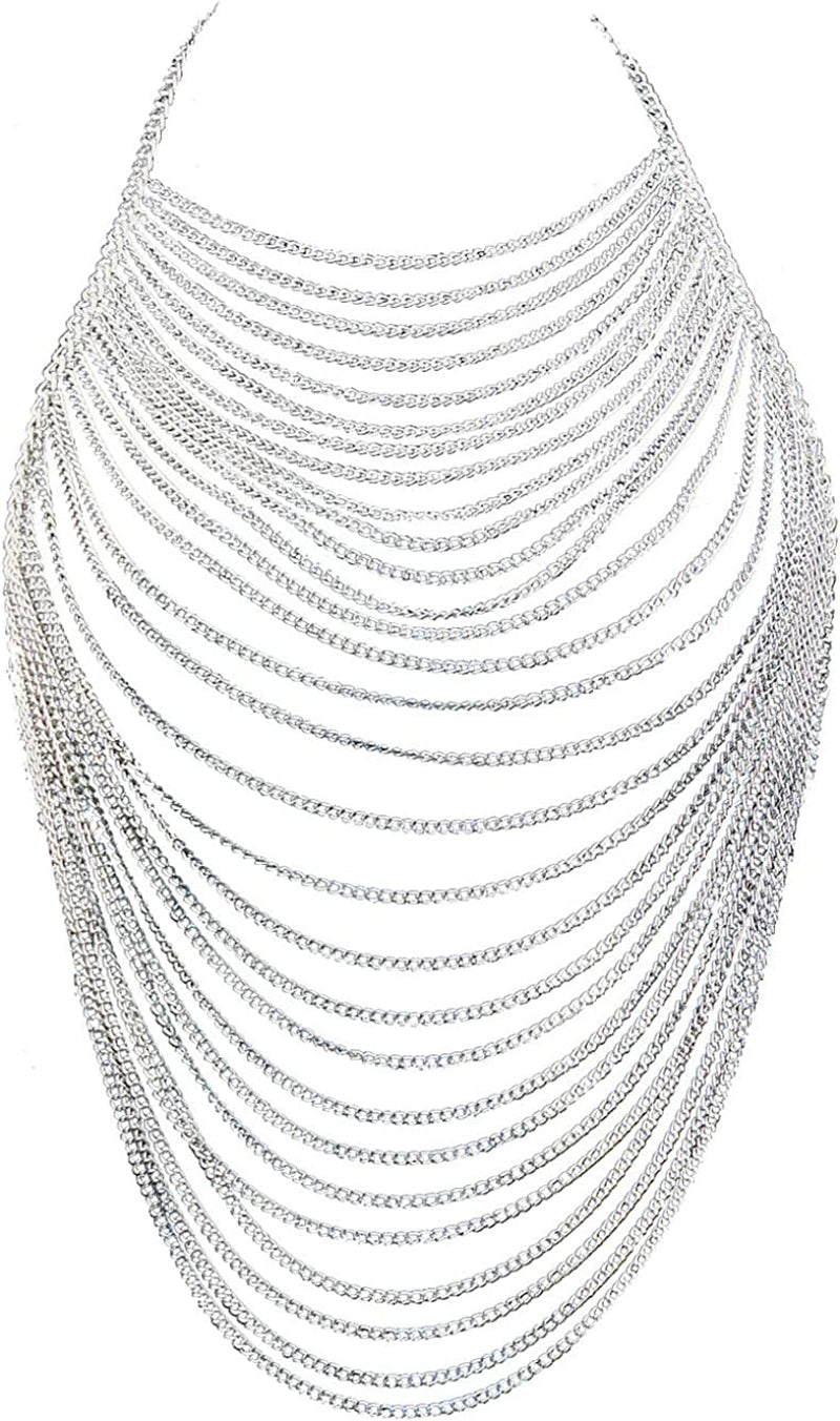CHRAN Full Body Chain Jewelry for Women Sexy Costume Multilay Silver Metal Chain Harness Apparel & Accessories > Jewelry > Body Jewelry CHRAN