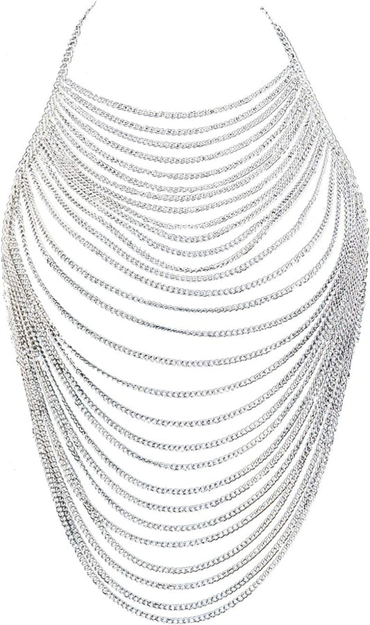 CHRAN Full Body Chain Jewelry for Women Sexy Costume Multilay Silver Metal Chain Harness Apparel & Accessories > Jewelry > Body Jewelry CHRAN