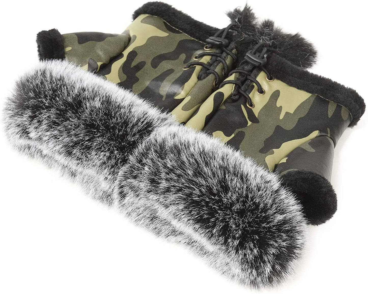 Winter Fingerless Gloves Cute Typing Gloves Fuzzy Furry Leather Mittens Faux Fur Lined Gloves Warm Hands Warmer Gloves Women Apparel & Accessories > Clothing Accessories > Gloves & Mittens Fur Story Camouflage2