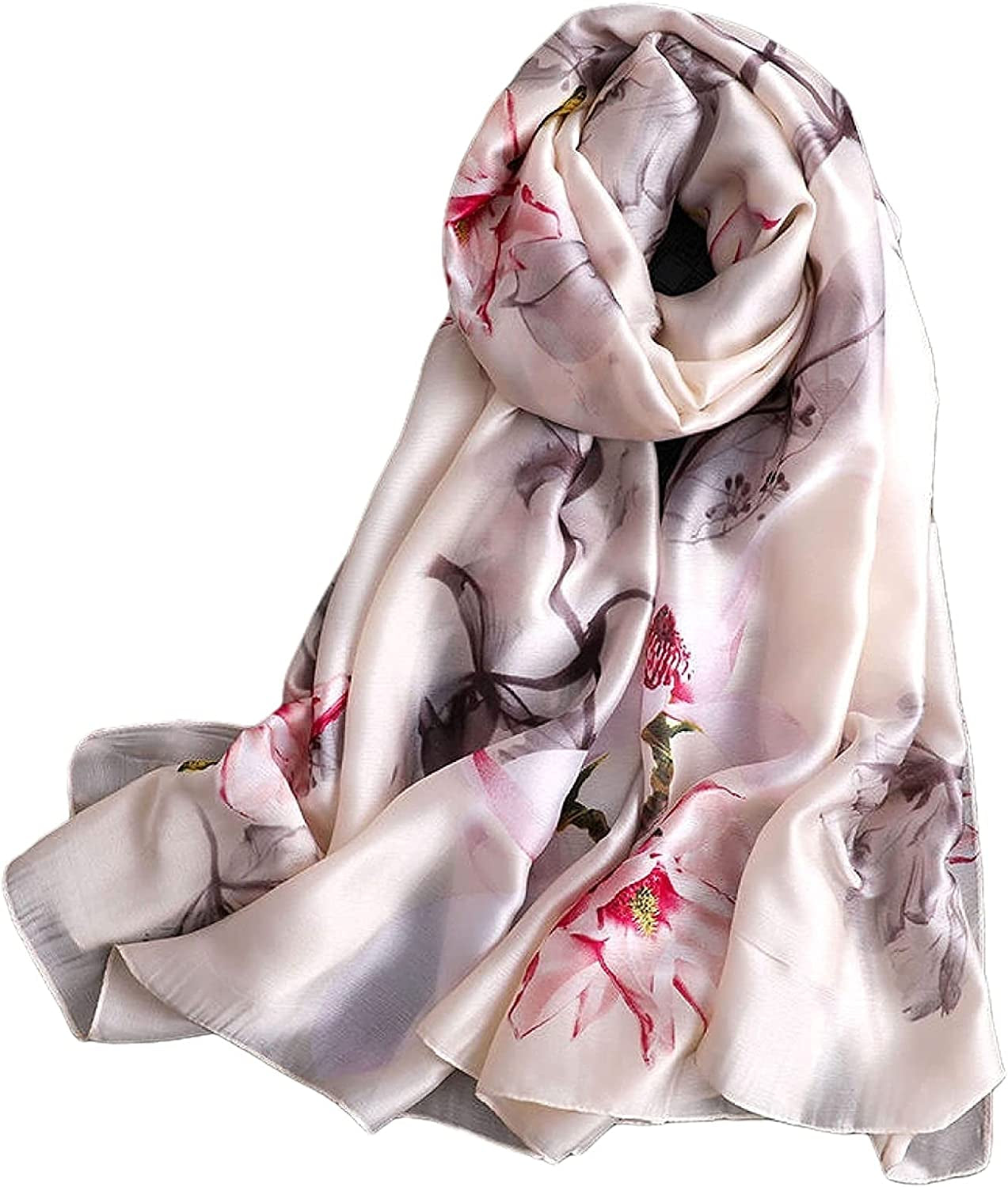 Silk Scarf Women Chiffon Shawl Stain Neckerchief Head Wrap Lightweight Scarf Ladies Hijab Vintage Painting Bridal Shawl Chiffon Scarf Muslim Colorful Cloth Silk Scarf White180*90Cm Apparel & Accessories > Clothing Accessories > Scarves & Shawls WEIGEER