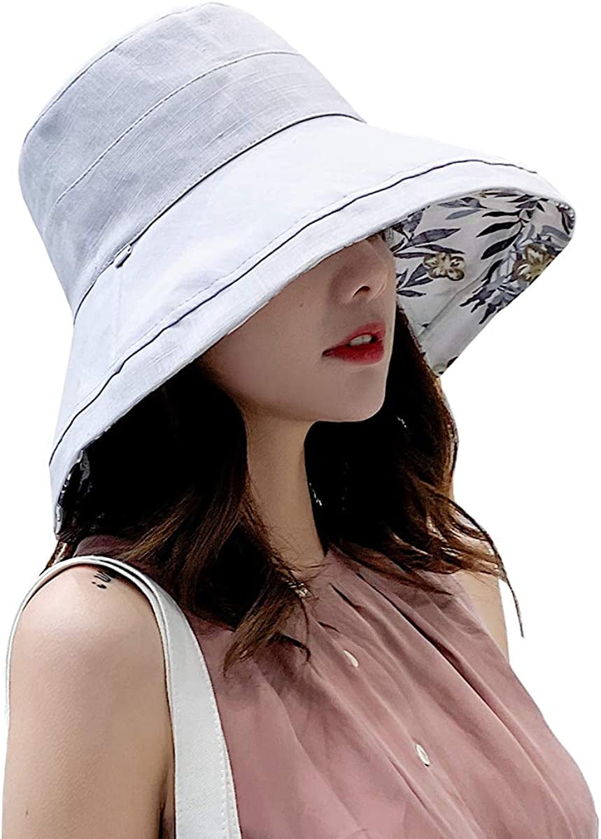 Farodor Women'S Packable Reversible Bucket Hat UV Sun Protection Wide Brim Summer Beach Cap Apparel & Accessories > Clothing Accessories > Hats FaroDor 2floral-grey