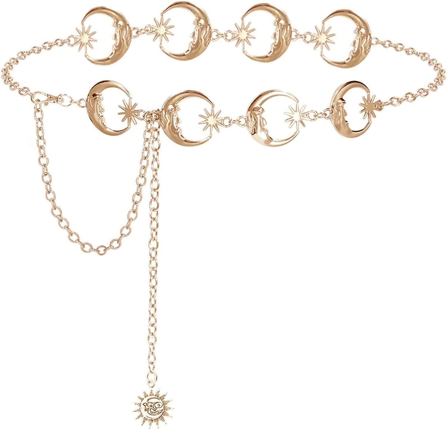 Honsny Chain Belt for Women Gold Sliver Moon Star Metal Waist Chain Belt Sun Pendant Belly Body Chains Jewelry Apparel & Accessories > Jewelry > Body Jewelry Honsny A:Gold 43.3 Inches