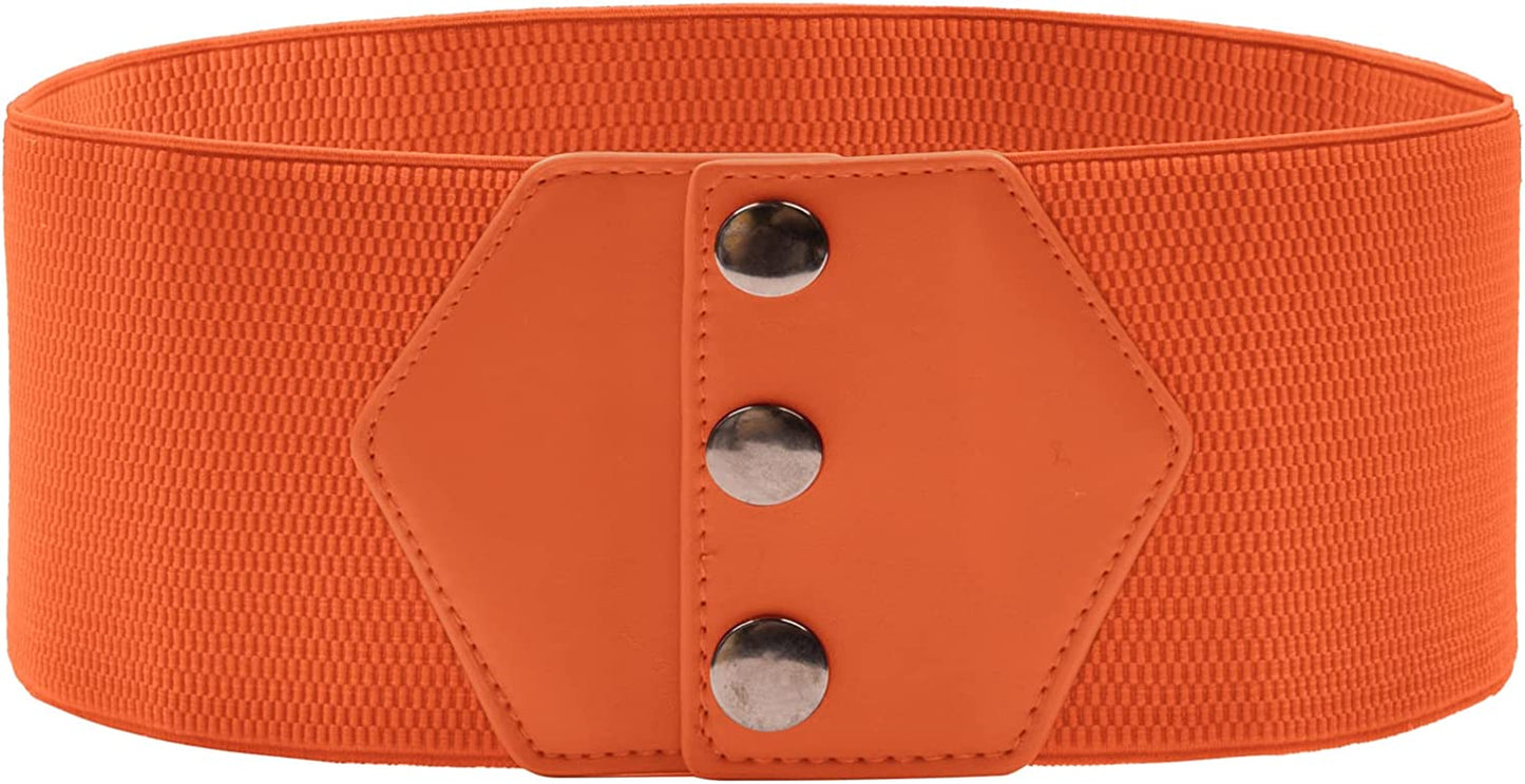 GRACE KARIN Women'S Snap-Button Corset Belt Wide Elastic Belts for Dress Stretchy Waistband Apparel & Accessories > Clothing Accessories > Belts GRACE KARIN Orange Medium