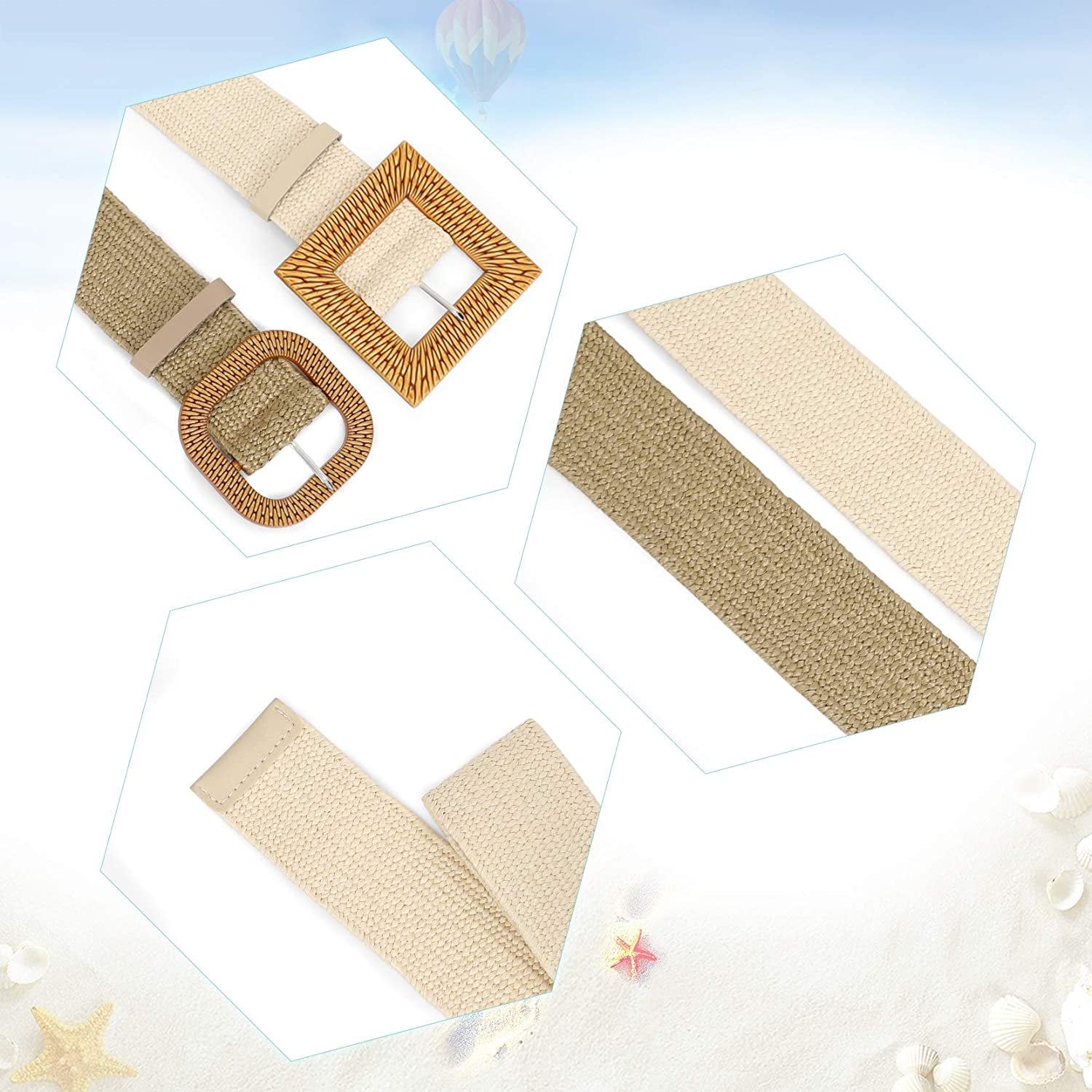 Set of 4 Straw Woven Elastic Stretch Waist Belts for Women, Fashion Boho Ladies Braided Skinny Dress Belt by WHIPPY Apparel & Accessories > Clothing Accessories > Belts WHIPPY