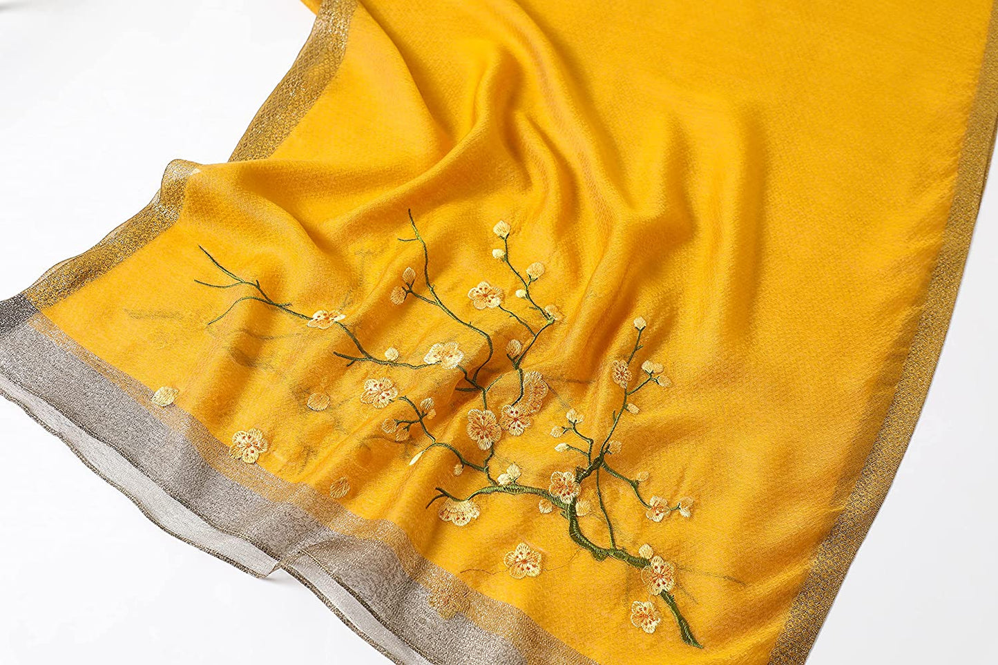 WINCESS YU Women Mulberry Silk Scarf Long & Large Embroidered Floral Pattern Shawl and Wraps Neckerchief for Hair & Neck Apparel & Accessories > Clothing Accessories > Scarves & Shawls WINCESS.YU
