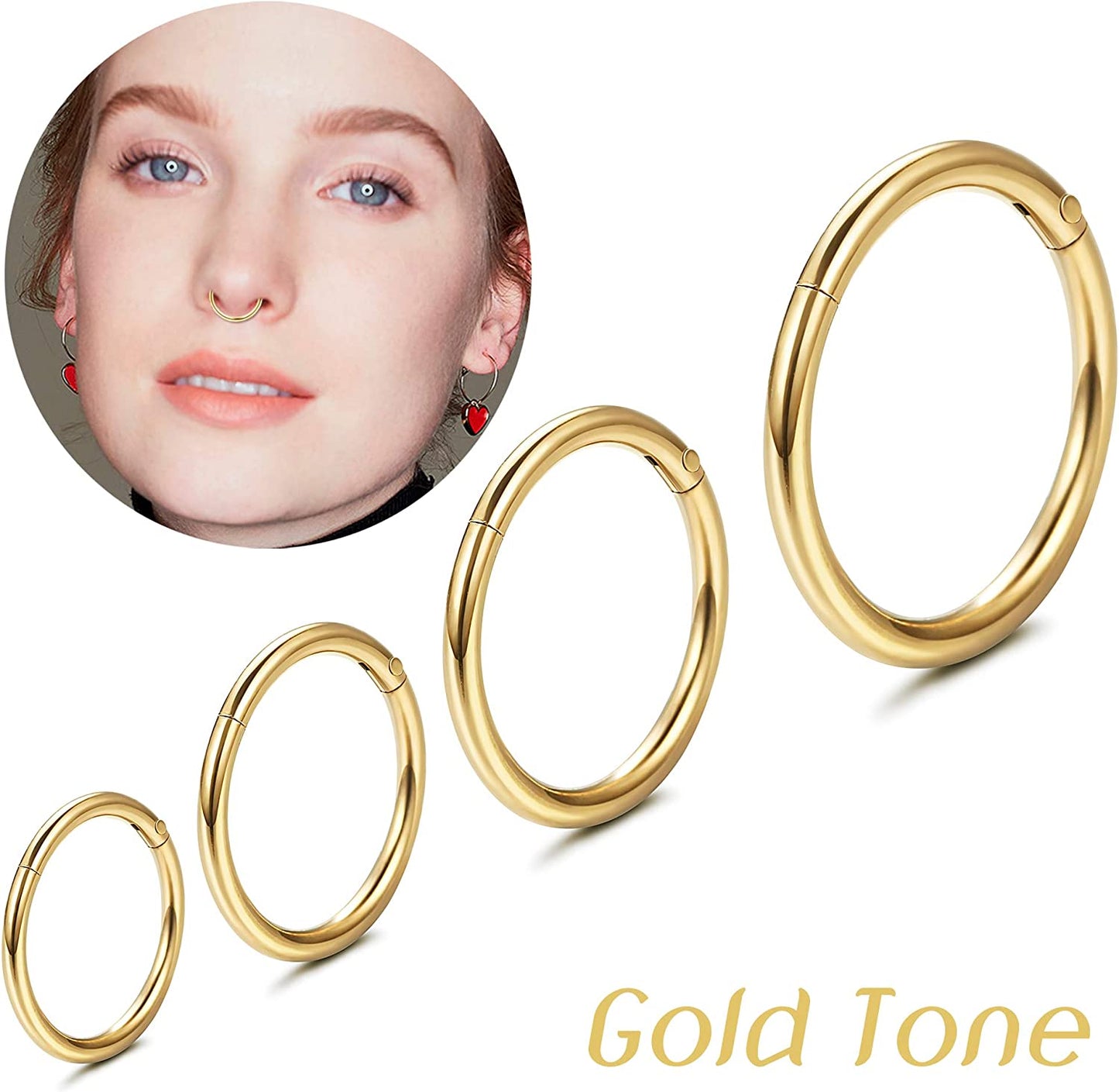 Jstyle 8Pcs 16G Surgical Steel Hinged Clicker Segment Nose Rings Hoop Helix Cartilage Daith Tragus Sleeper Earrings Body Piercing 6-12MM Improved Apparel & Accessories > Jewelry > Rings Jstyle