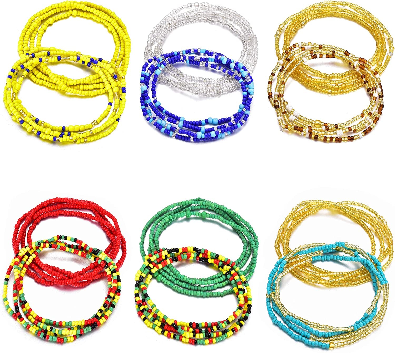 KOHOTA Beads Waist Set for Women African Beaded Body Chain Waist Belly Chain Stretchy Elastic String Multi-Color Necklace Bracelet Anklet Sexy Bikini Summer Jewelry Apparel & Accessories > Jewelry > Body Jewelry KOHOTA