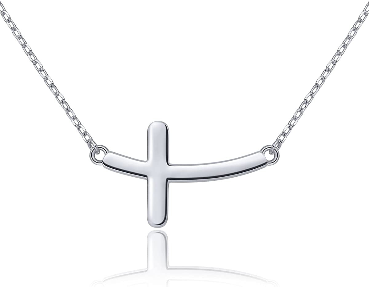 ATHENAA S925 Sterling Silver Concise Sideways Cross Pendant Necklace Bracelet Anklet Apparel & Accessories > Jewelry > Anklets ATHENAA Jewelry Factory A-Necklace 18+2"