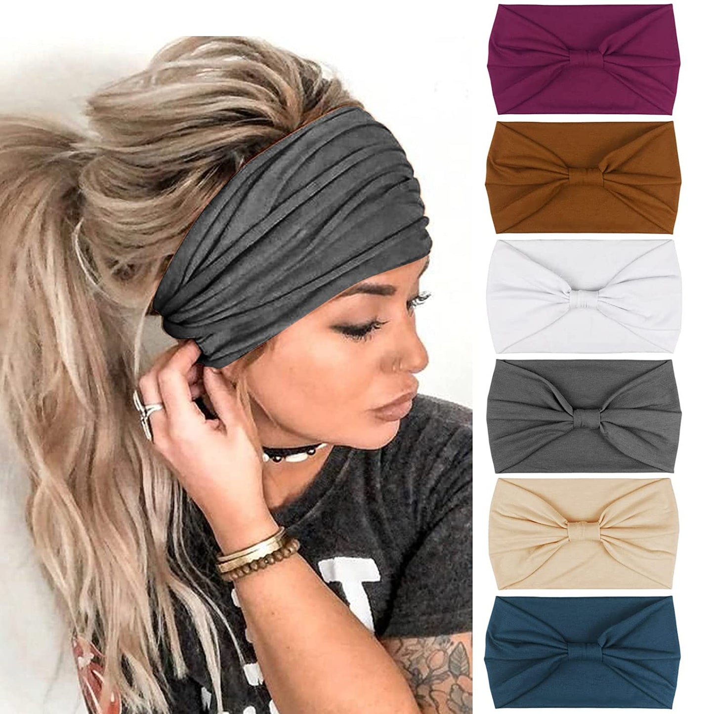 DRESHOW Twist Bow Wire Headbands Vintage Head Wrap Rabbit Ear Wired Hairbands Hair Holder Hair Accessory for Women and Girls 6 Pack Apparel & Accessories > Clothing Accessories > Bandanas & Headties DRESHOW 01 6 Pack DA: Wide Knotted Headband