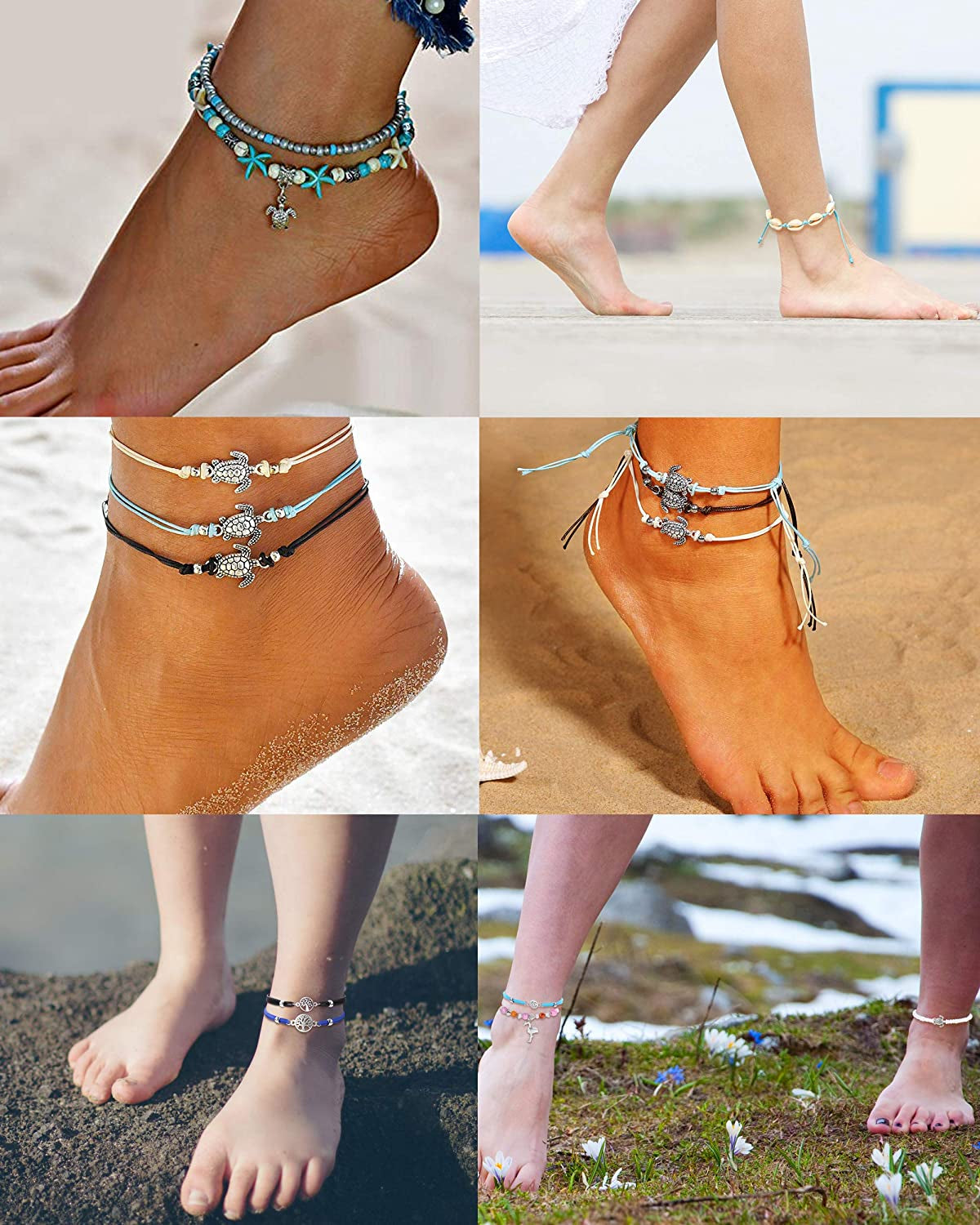 LOYALLOOK 18Pcs Anklet Bracelets for Womens Ankle Chain Turtle Wave Anklet Beach Ankle Bracelets Foot Jewelry for Women Apparel & Accessories > Jewelry > Anklets LOYALLOOK