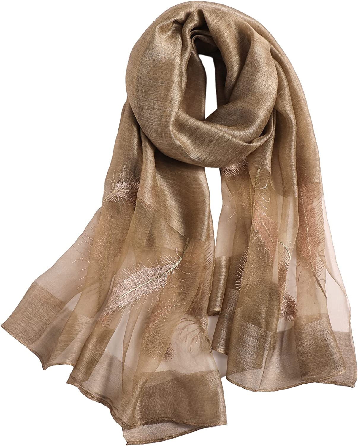 WINCESS.YU Silk Scarf for Women Lightweight Shawls and Wraps for Weddings Fashion Pashmina Shawl Embroidered Scarves Apparel & Accessories > Clothing Accessories > Scarves & Shawls WINCESS.YU Brown-widen
