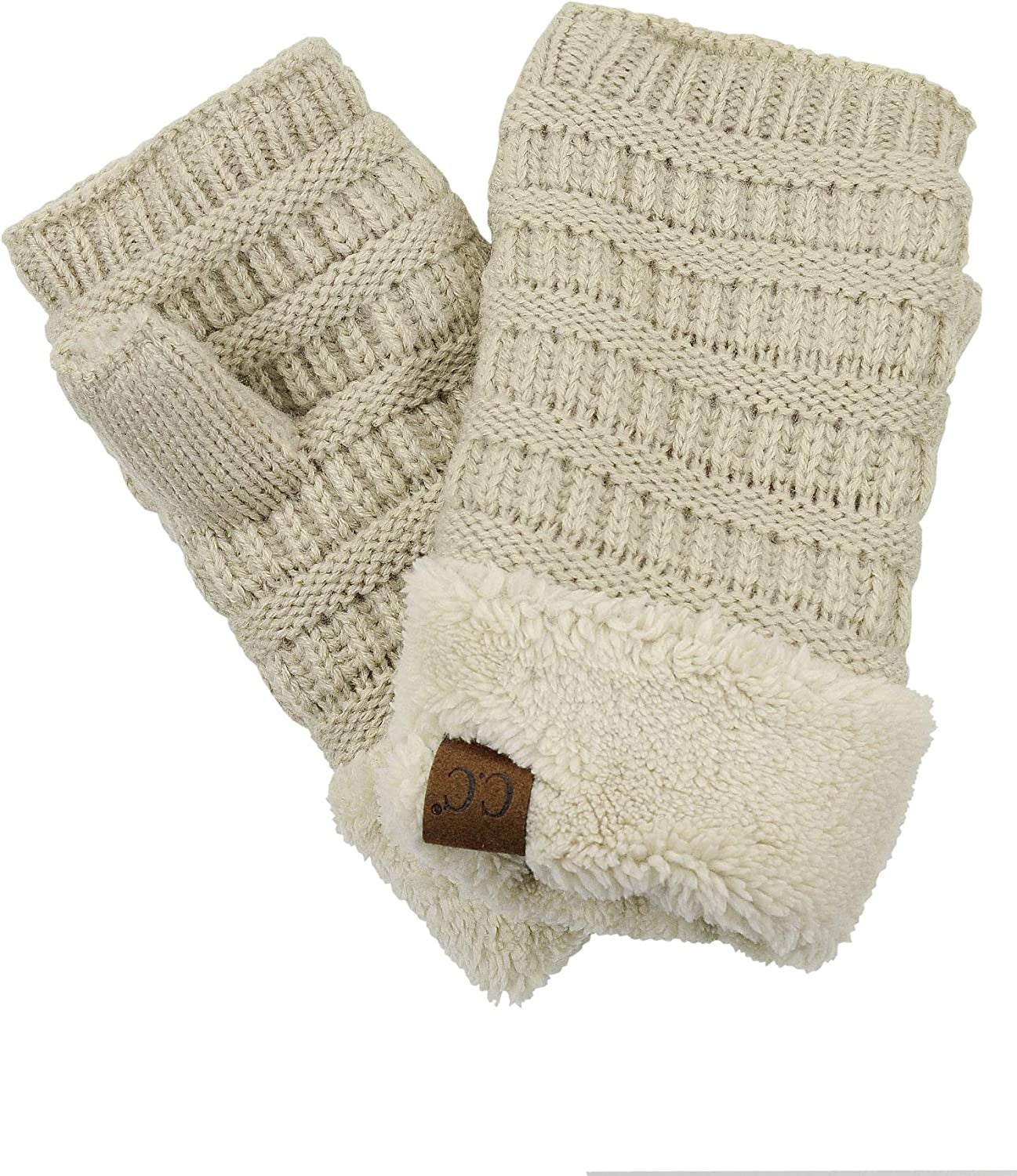 C.C Women'S Warm Knit Fingerless Half Finger Fleece Lined Winter Gloves Apparel & Accessories > Clothing Accessories > Gloves & Mittens C.C Beige