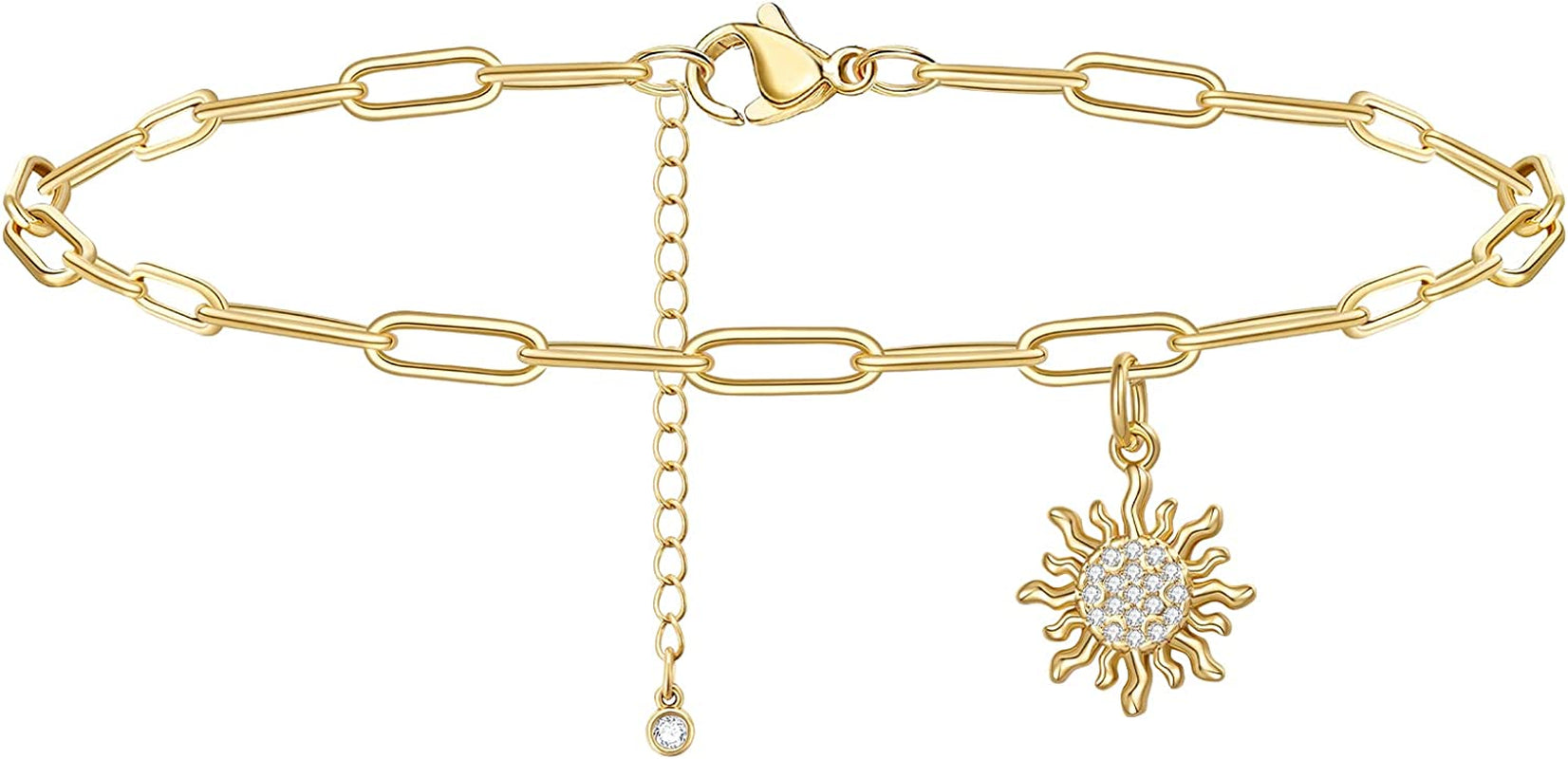 Kissyan Gold Ankle Bracelets for Women, Dainty 14K Gold Plated Anklets Cuban Link Chain Ankles Adjustable Snake Tennis Anklet Bracelet Tiny Beach Foot Jewelry Gifts for Women Girls Apparel & Accessories > Jewelry > Anklets KissYan Gold-paperclip sun