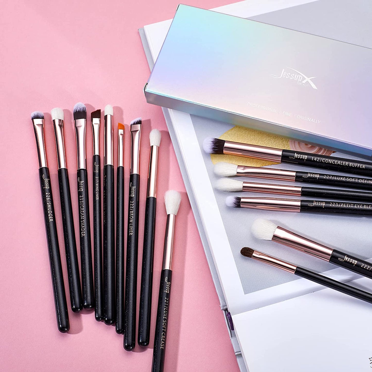Jessup 15Pcs Professional Makeup Brushes Set Make up Brush Tools Kit Eye Liner Shader Wood Handle Natural-Synthetic Hair Brushes Pearl Black/Rose Gold T157 Health & Beauty > Personal Care > Cosmetics > Cosmetic Tools > Makeup Tools Jessup