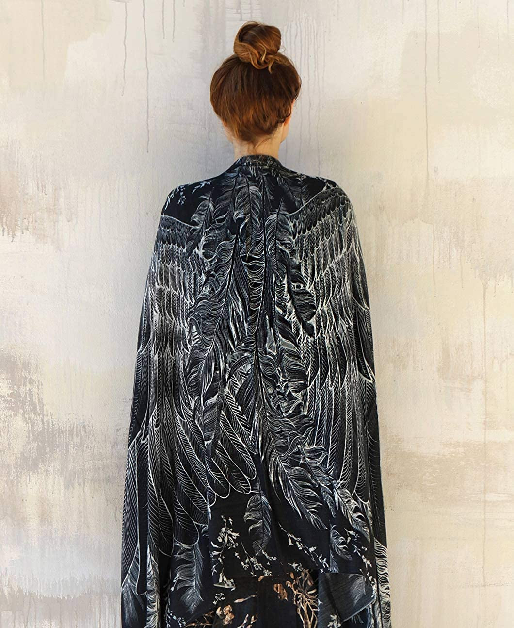 Bird Feathers Hand Painted & Printed Pure Cotton Shawl Scarf Apparel & Accessories > Clothing Accessories > Scarves & Shawls Shovava