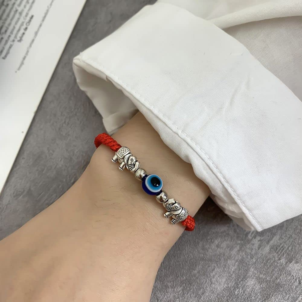 Evil Eye Pendant Bracelet Anklet,Red Blue Black Line Hand Turtle Elephant Pendant Adjustable Braided Bracelet Anklet for Women Men(Elephant,Black) Apparel & Accessories > Jewelry > Anklets generic