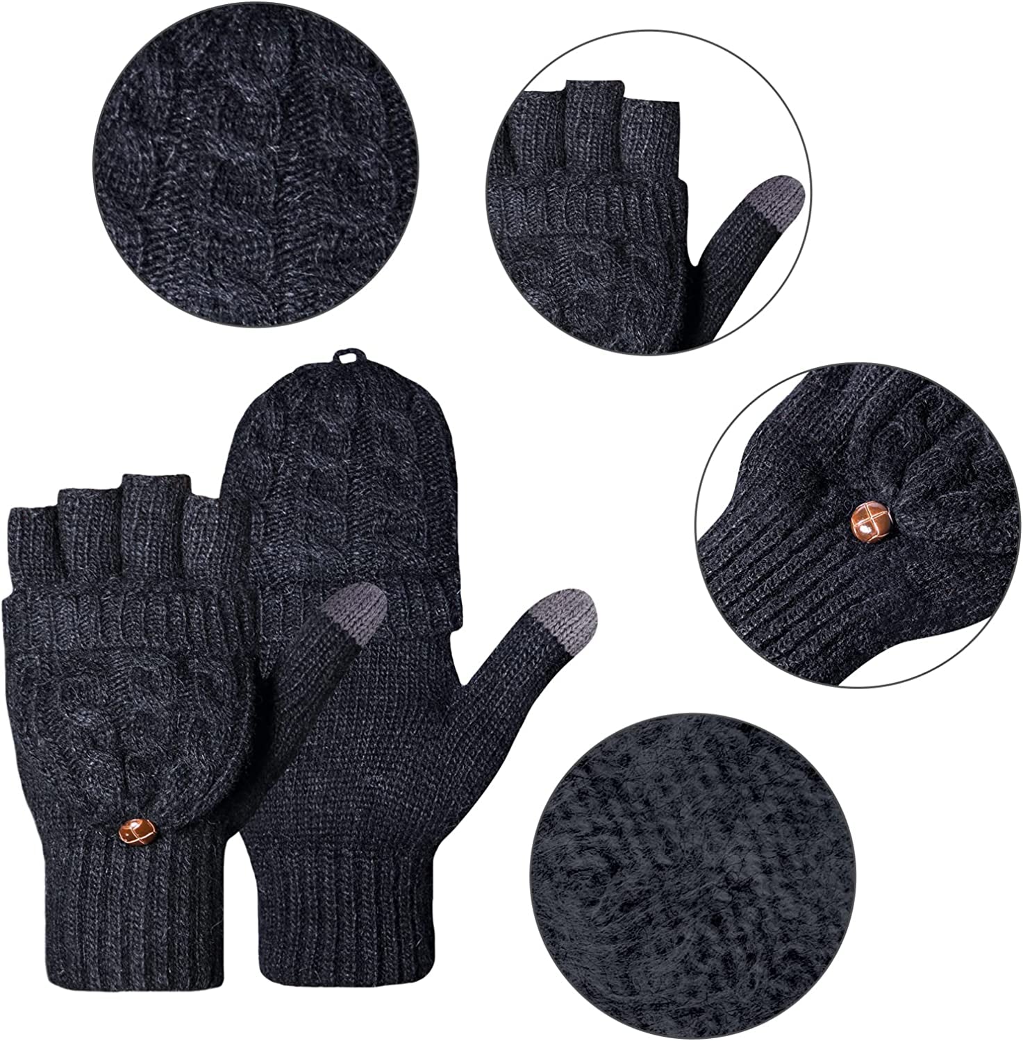 Winter Gloves Warm Wool Knit Flip Fingerless Gloves Mittens for Women Gifts Apparel & Accessories > Clothing Accessories > Gloves & Mittens Loritta