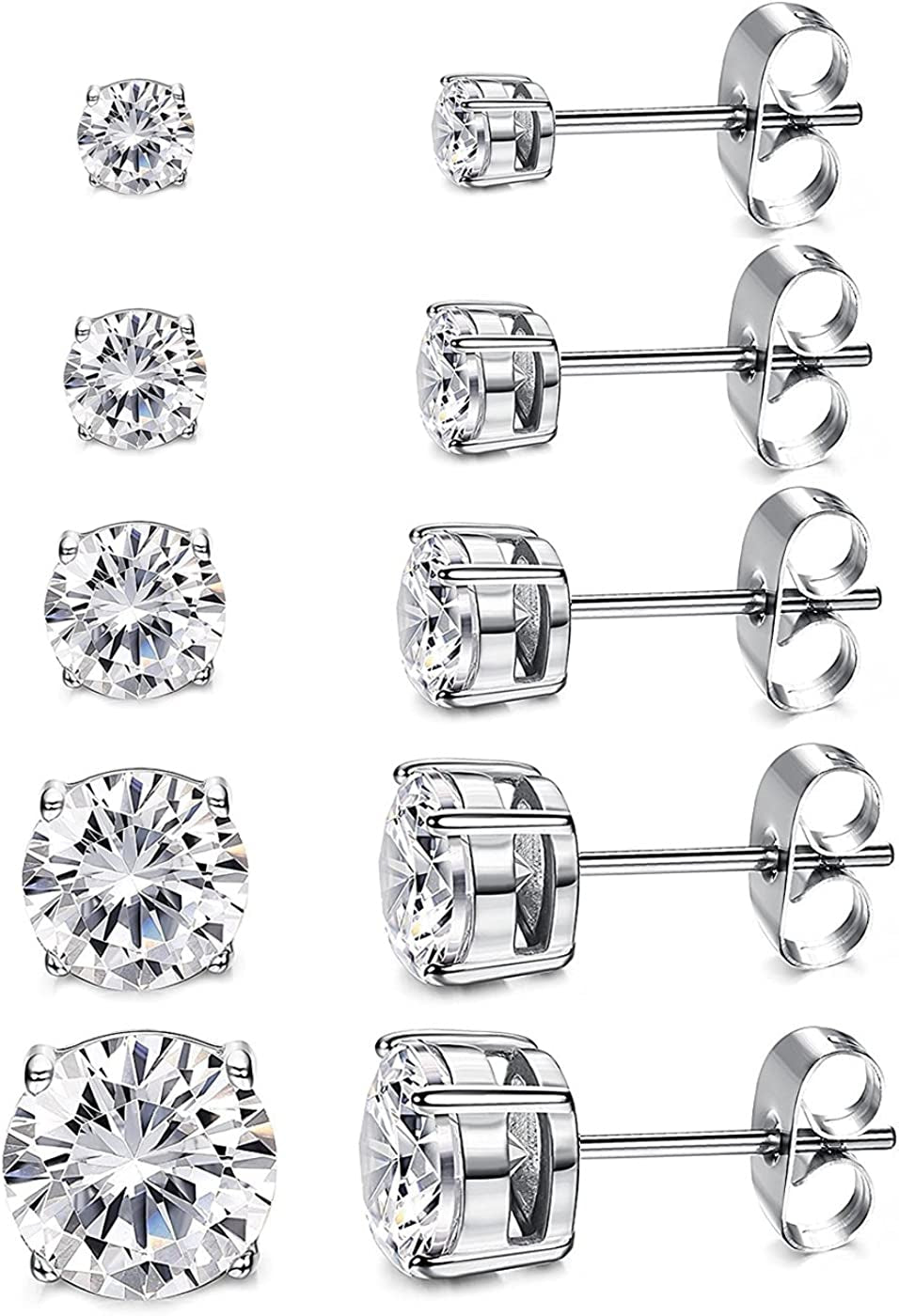 Women'S 14K Gold Plated CZ Stud Earrings Simulated Diamond round Cubic Zirconia Ear Stud Set(5 Pairs) Apparel & Accessories > Jewelry > Earrings Kainier 14K White