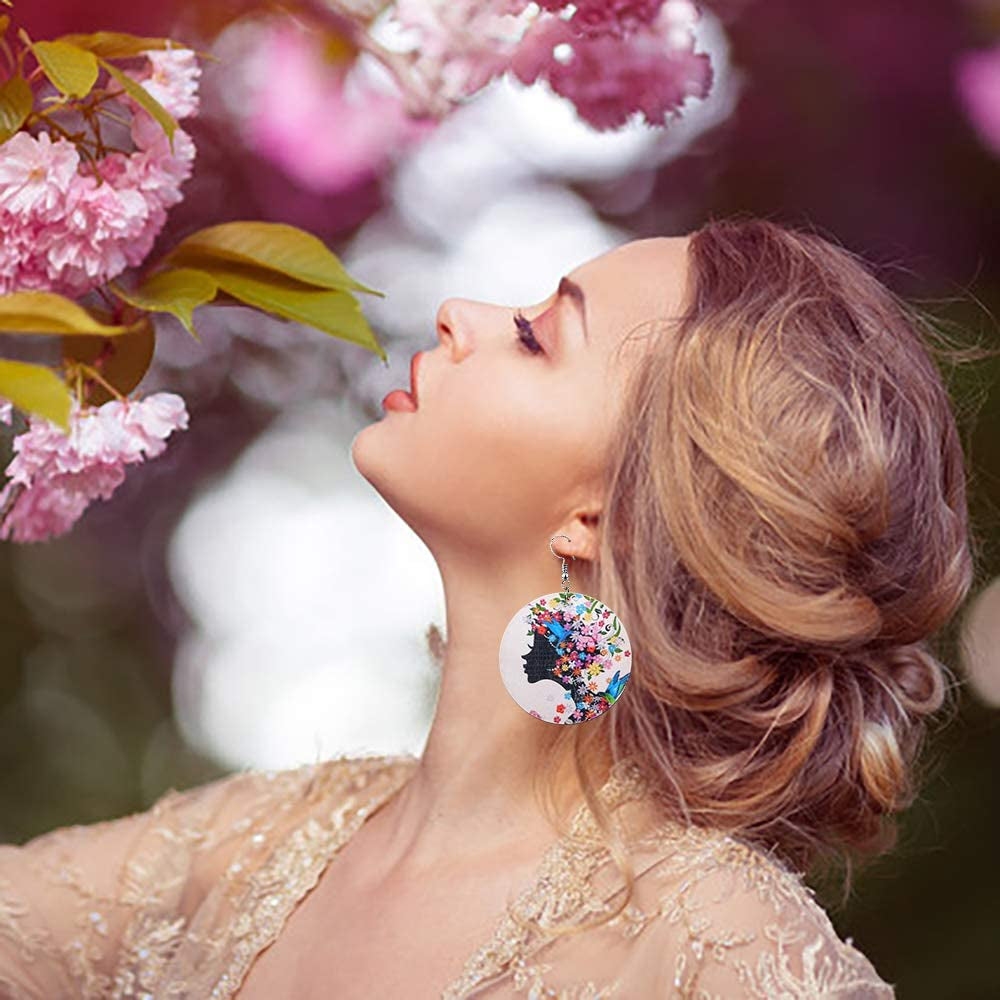 Honsny 9-12 Pairs African Wooden Earrings for Women round Wooden Painted Ethnic Earrings Drop Dangle Earrings Set Apparel & Accessories > Jewelry > Earrings Honsny