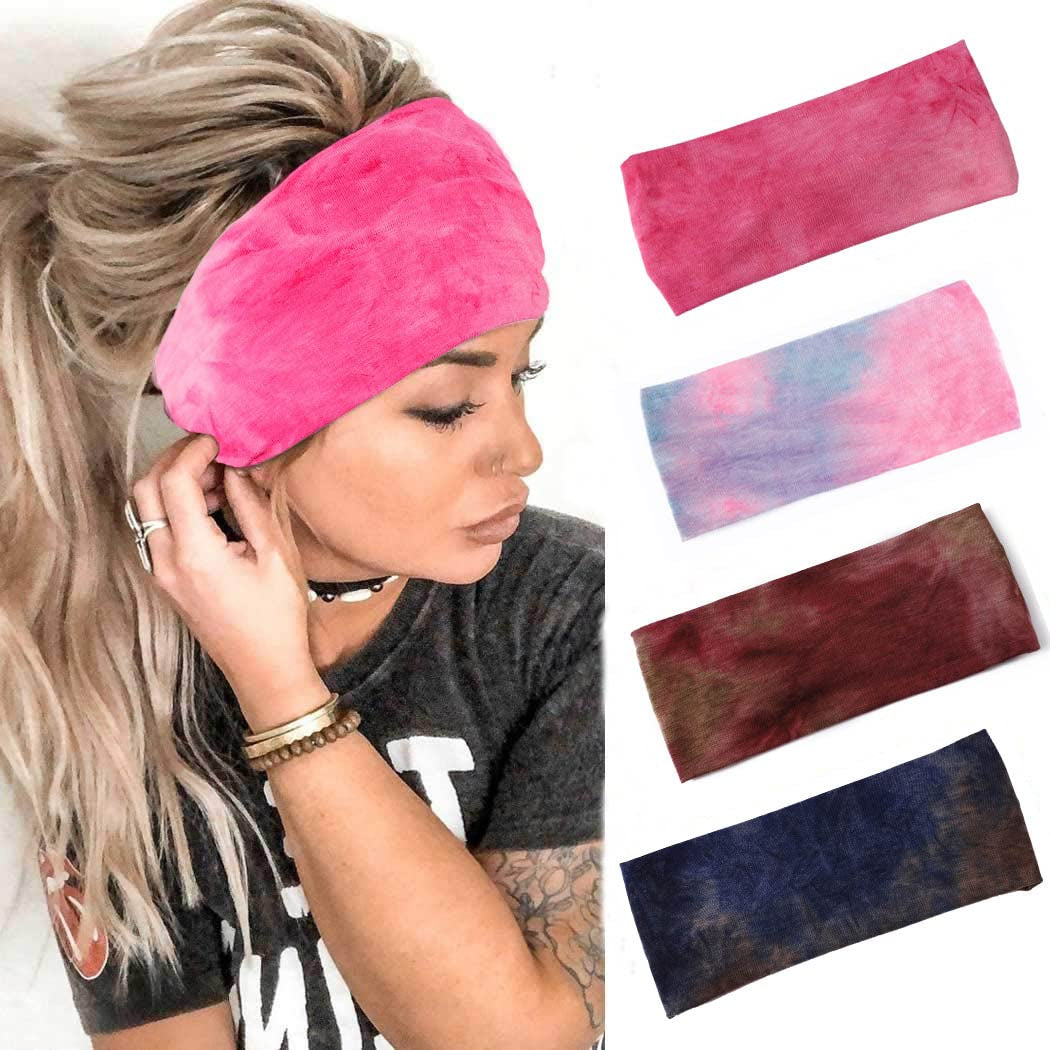 Earent Boho African Headbands Yoga Wide Knot Hair Bands Sweat Printed Headwraps Elastic Turban Headscarfs Multicolor Headwear Outdoor Hair Accessories for Women and Girls (Z-Black) Apparel & Accessories > Clothing Accessories > Headwear Earent Z-Tie dye