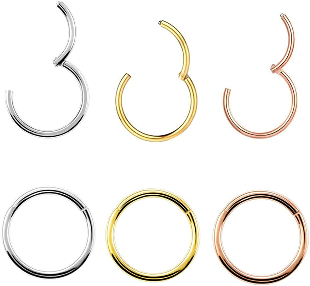 Vitaltyextracts 3Pcs Nose Rings Hypoallergenic 316L Surgical Steel Hinged Hoop 20G Silver 18G Gold - Rose Gold Diameter 8Mm Apparel & Accessories > Jewelry > Body Jewelry Vitaltyextracts