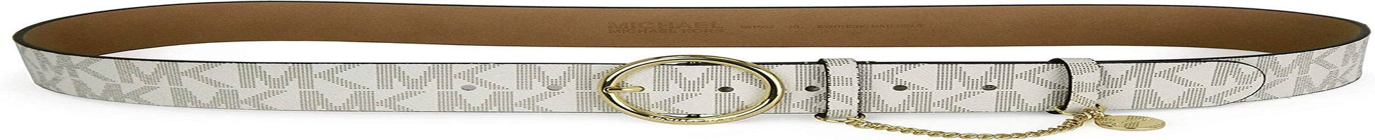 Michael Kors Women'S Buckle Logo MK Charm Belt with Chain Apparel & Accessories > Clothing Accessories > Belts Michael Kors White/Gold X-Large