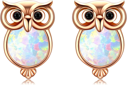 Cuoka Owl Stud Earrings,Owl Necklace 925 Sterling Silver Opal Owl Earrings Hypoallergenic Heart Animal Owl Jewelry Gifts for Women Girls Owl Lovers Apparel & Accessories > Jewelry > Earrings Cuoka A-Opal Owl Earring