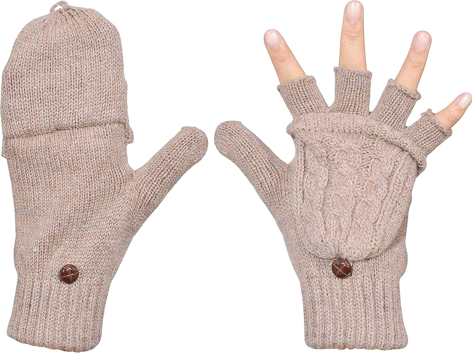 Beurlike Women'S Winter Gloves Warm Wool Knitted Convertible Fingerless Mittens Apparel & Accessories > Clothing Accessories > Gloves & Mittens Beurlike Coffee