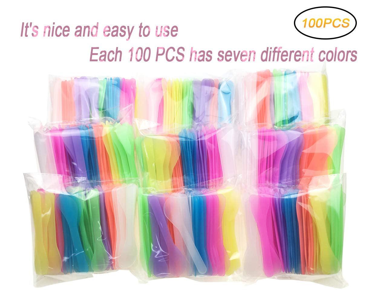 Qsqueen 100 PCS Cosmetic Spatula for Makeup Face Mask Plastic Spoon Disposable Makeup Tools for Mixing and Sampling 4.88'' X 1.06" Random Color Health & Beauty > Personal Care > Cosmetics > Cosmetic Tools > Skin Care Tools QsQueen