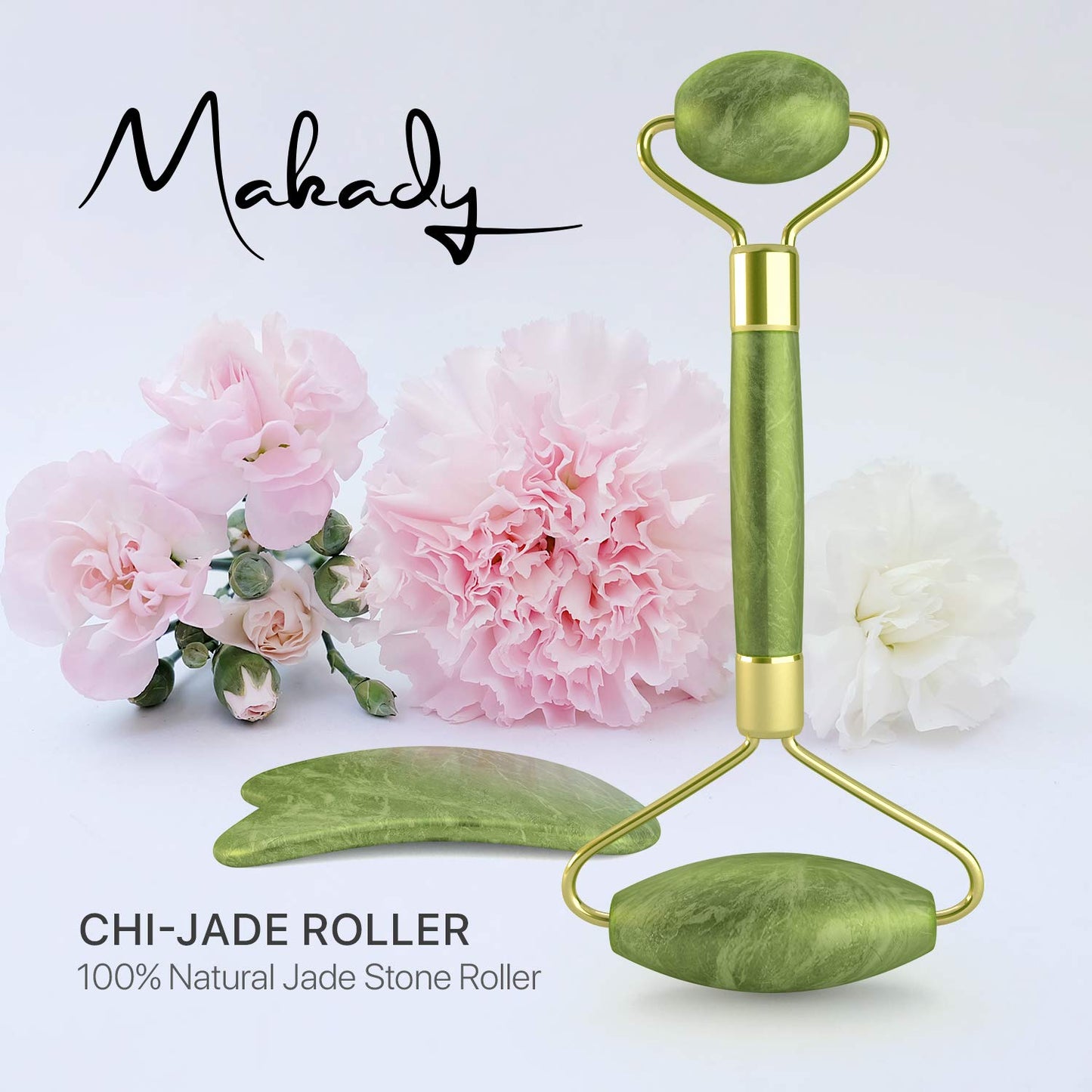 Makady Natural Jade Roller– Gua Sha – Lymphatic Drainage Tool for Face, Neck, Body - anti Aging Treatment – Reduces Wrinkles and Fine Lines Health & Beauty > Personal Care > Cosmetics > Cosmetic Tools > Skin Care Tools MAKADY