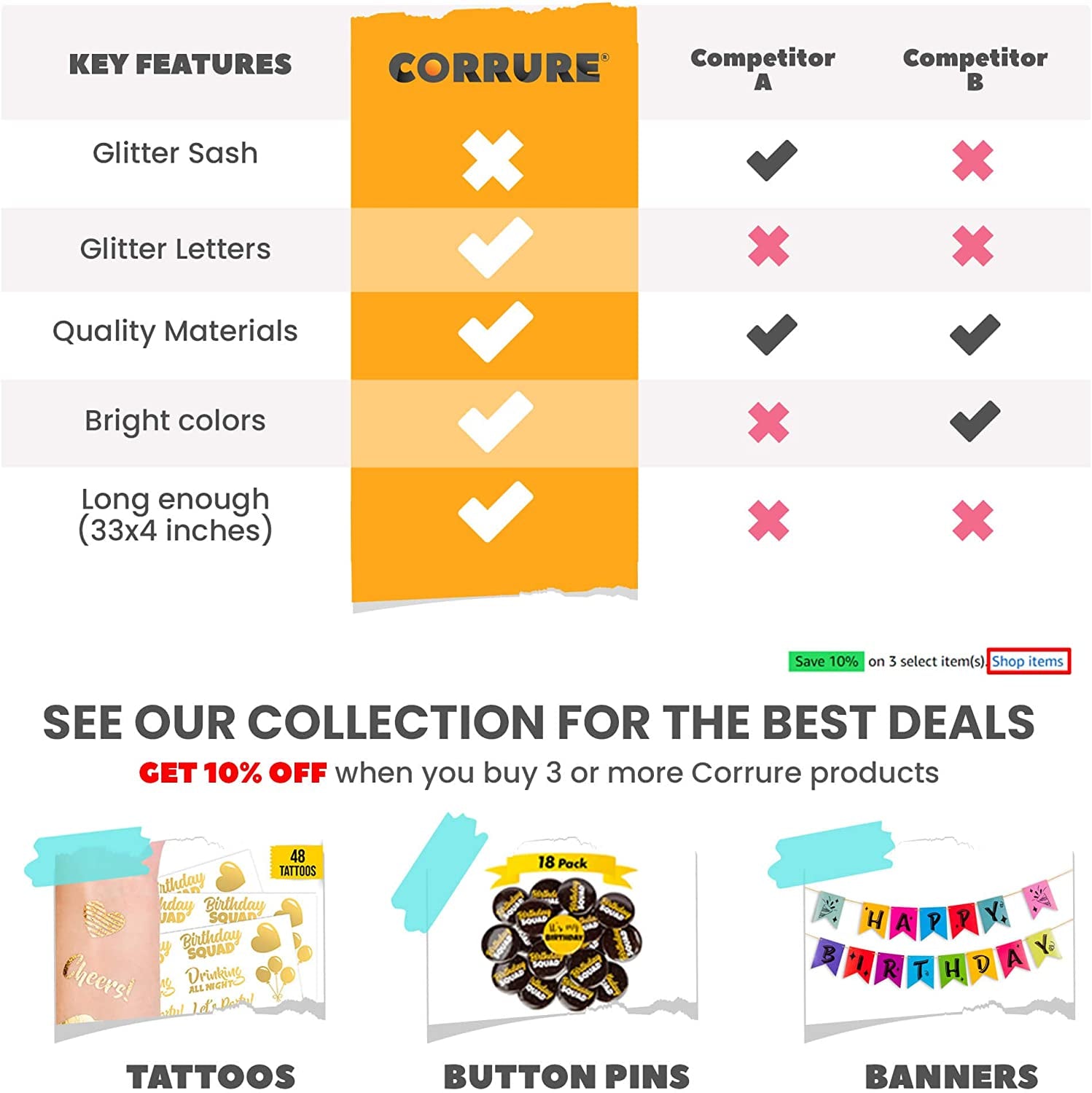 CORRURE 'Birthday Queen' Sash with Pink Glitter - Soft Satin Black Sash for Women - Happy Birthday Sash for Girls, Sweet 16, 18Th 21St 25Th 30Th 40Th 50Th or Any Other Bday Party Apparel & Accessories > Clothing Accessories > Sashes CORRURE