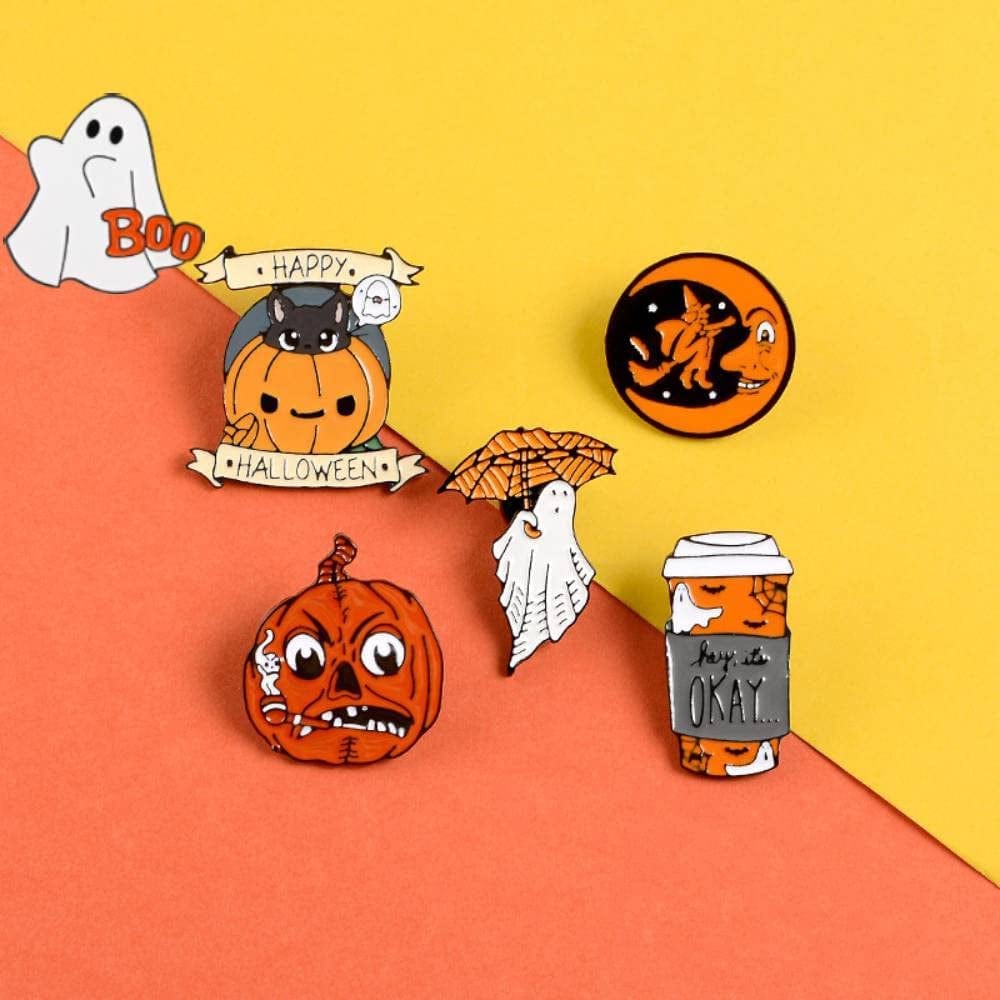 6PCS Halloween Enamel Pins Punk Brooch Pins for Backpacks Badges Hats Bags Clothes Hat Decoration, Cute Enamel Lapel Pin Set, Punk Brooches