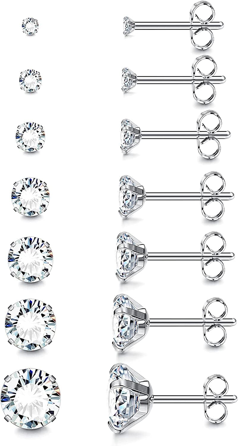 7-12Pairs 20G Hypoallergenic Brithstone Stud Earrings for Women Men Flatback Earrings Stainless Steel Cubic Zirconia Earrings Piercing Ear Cartilage D. 7Pairs CZ 2-8MM, Ordinary Stud