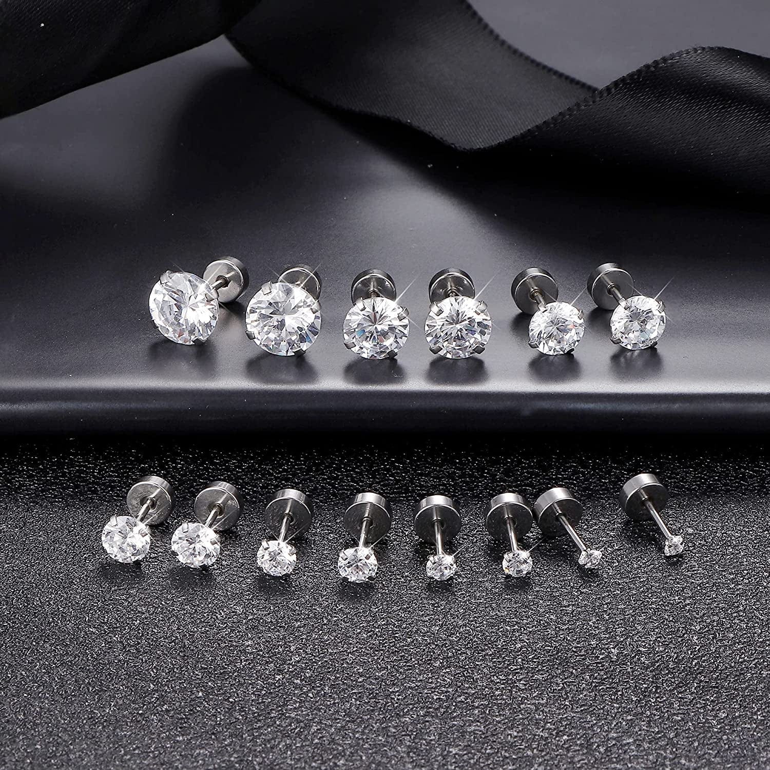 7-12Pairs 20G Hypoallergenic Brithstone Stud Earrings for Women Men Flatback Earrings Stainless Steel Cubic Zirconia Earrings Piercing Ear Cartilage