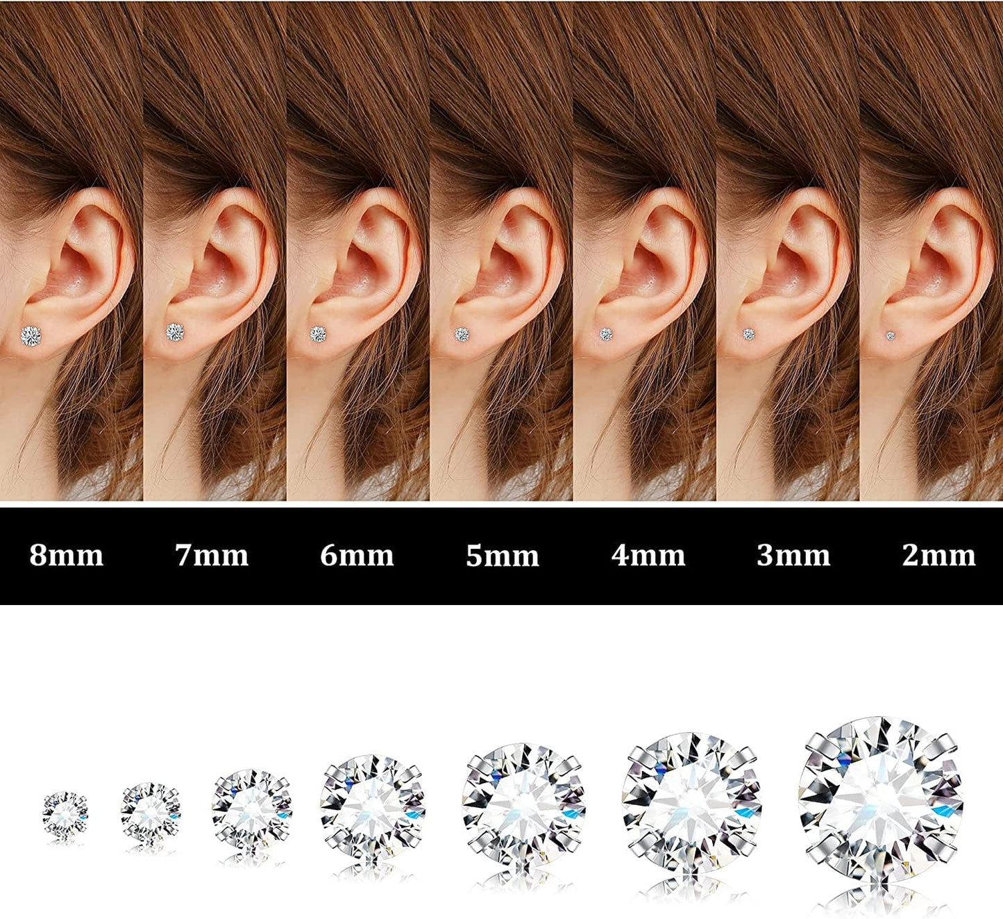 7-12Pairs 20G Hypoallergenic Brithstone Stud Earrings for Women Men Flatback Earrings Stainless Steel Cubic Zirconia Earrings Piercing Ear Cartilage