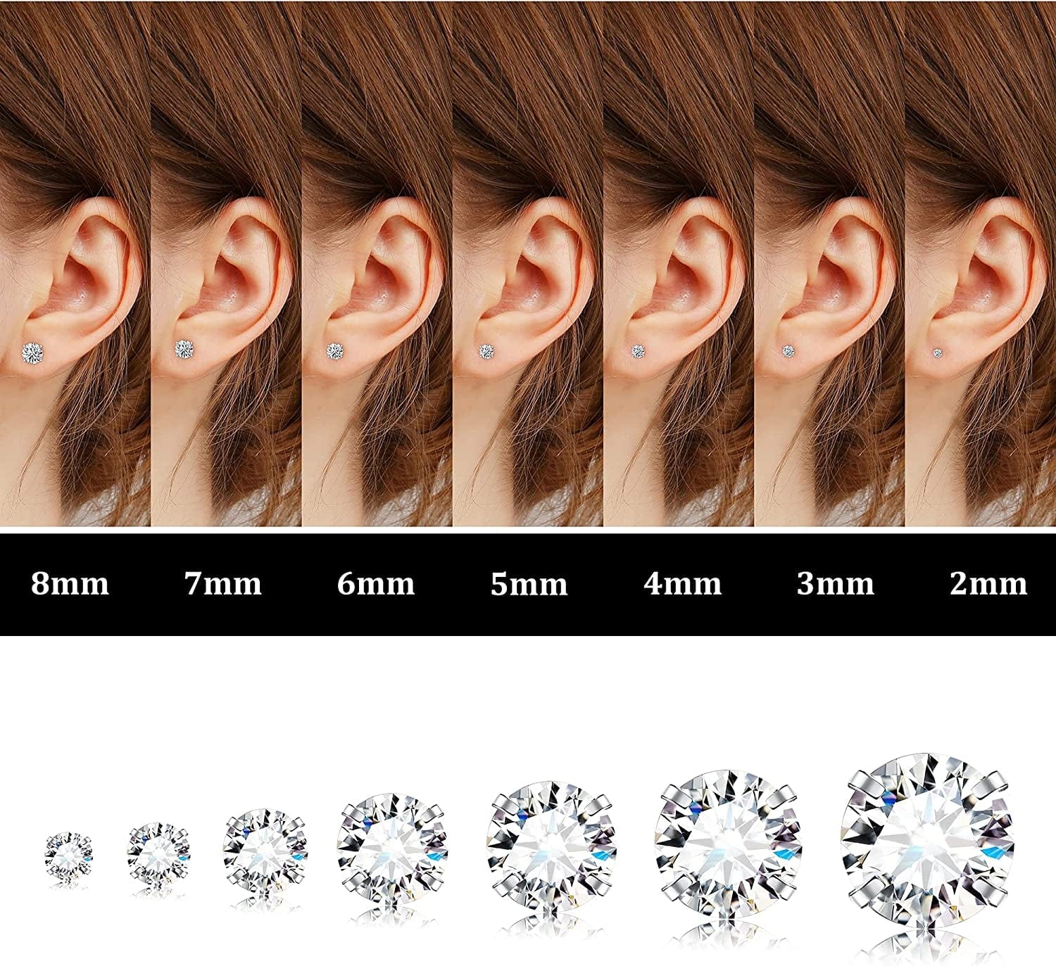 7-12Pairs 20G Hypoallergenic Brithstone Stud Earrings for Women Men Flatback Earrings Stainless Steel Cubic Zirconia Earrings Piercing Ear Cartilage