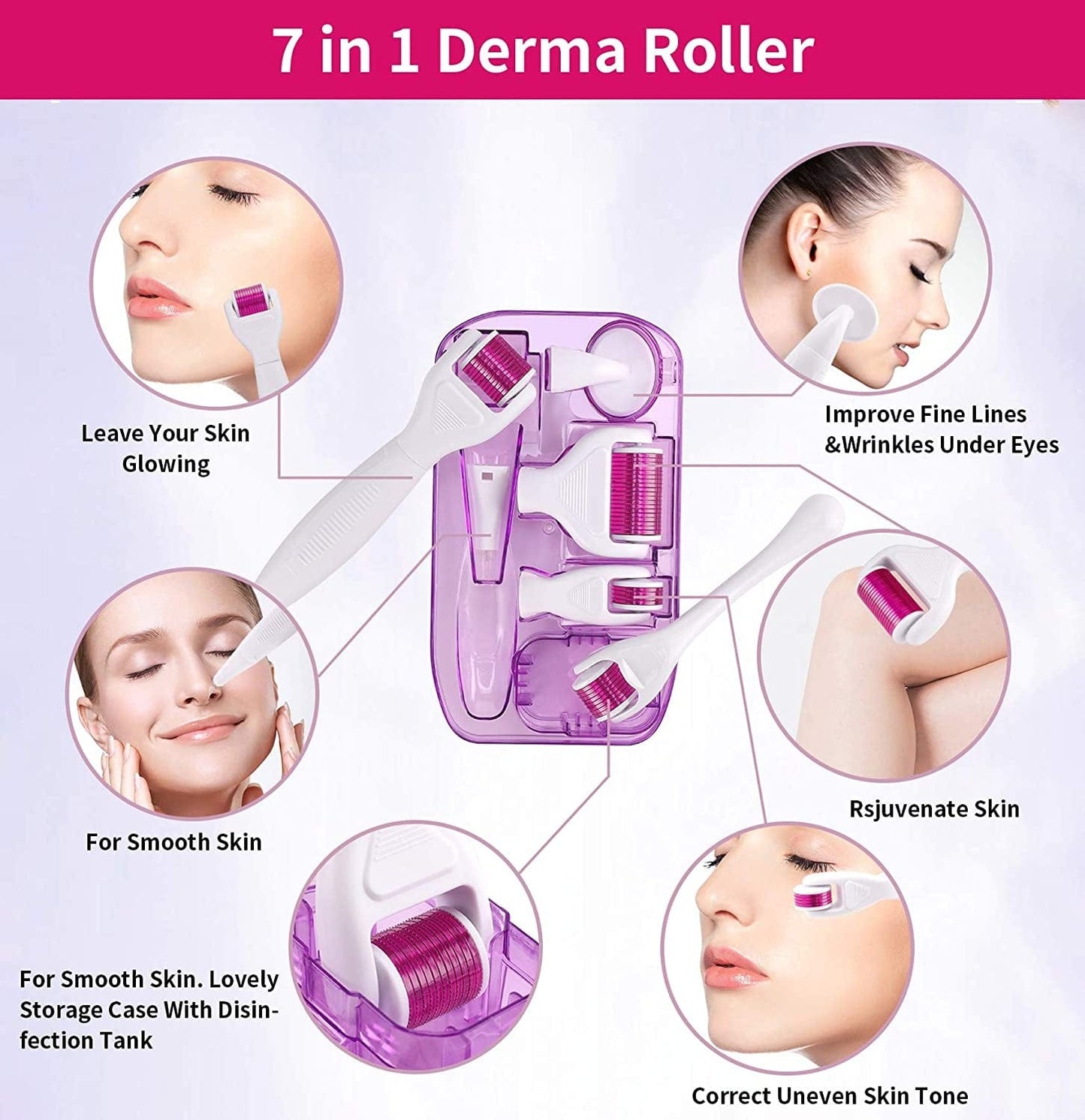 7 in 1 Derma Roller Kit - Jade Roller, Face Microneedle Roller, Facial Beauty Roller Skin Care Tools for Scarring and Face Skin Rejuvenation,Lifting, Skin_ Problems, Beard Health & Beauty > Personal Care > Cosmetics > Cosmetic Tools > Skin Care Tools MPOPUUL