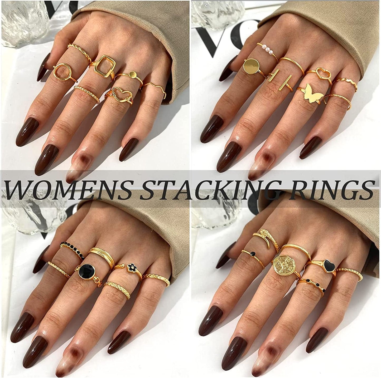 70 Pcs Vintage Gold Knuckle Rings Set for Women Girls, Boho Crystal Finger Rings Aesthetic Heart Chunky Ring, Silver Stackable Midi Rings Pack for Gift