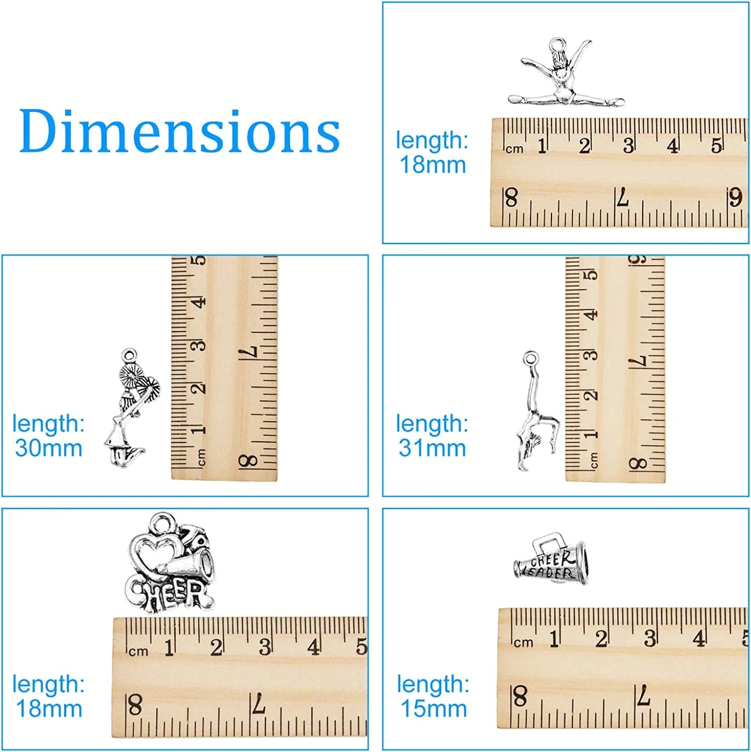 70 Pieces Cheerleader Charms Gymnastics Charm School Sports Charm Pendants Necklace Crafting Jewelry Findings Making Accessory DIY Necklace Bracelet (Classic Style)