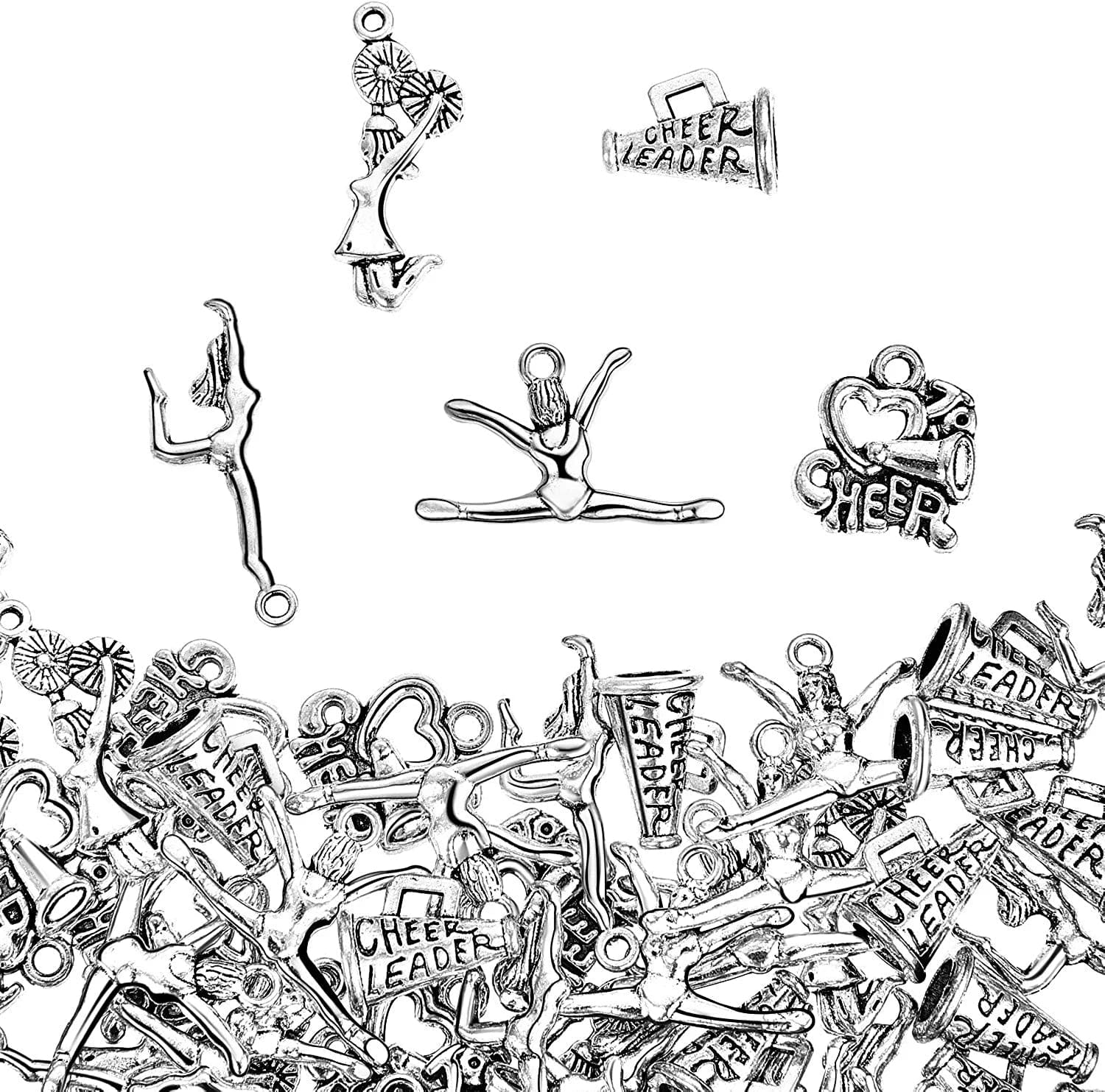 70 Pieces Cheerleader Charms Gymnastics Charm School Sports Charm Pendants Necklace Crafting Jewelry Findings Making Accessory DIY Necklace Bracelet (Classic Style)