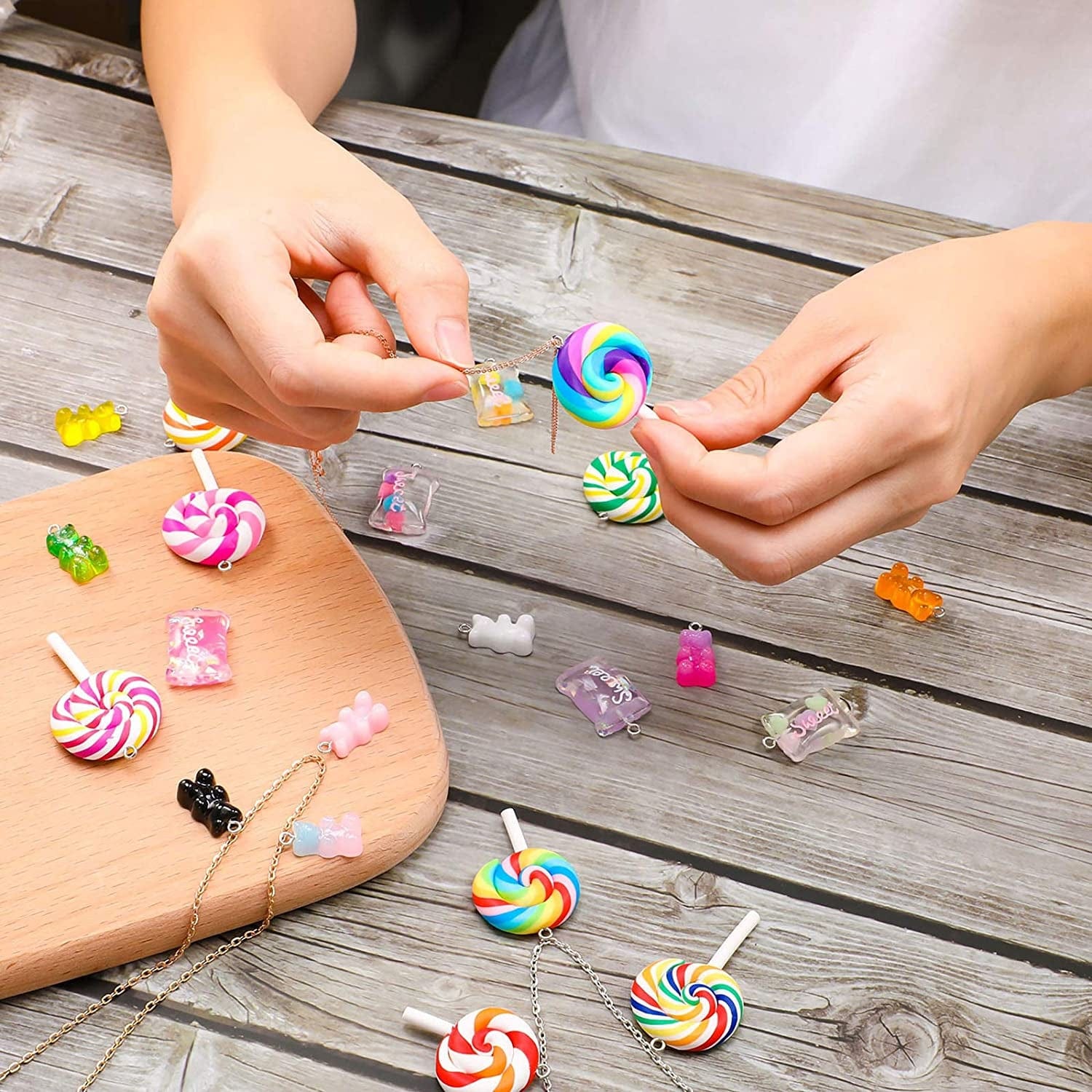 70 Pieces Colorful Candy Pendant Charm, Includes 35 Pieces Gummy DIY Bear Charm Pendants 25 Pieces Sweet Candy Pendant 10 Pieces Lollipop Shape Polymer Clay Charms for Art Craft Jewelry Making