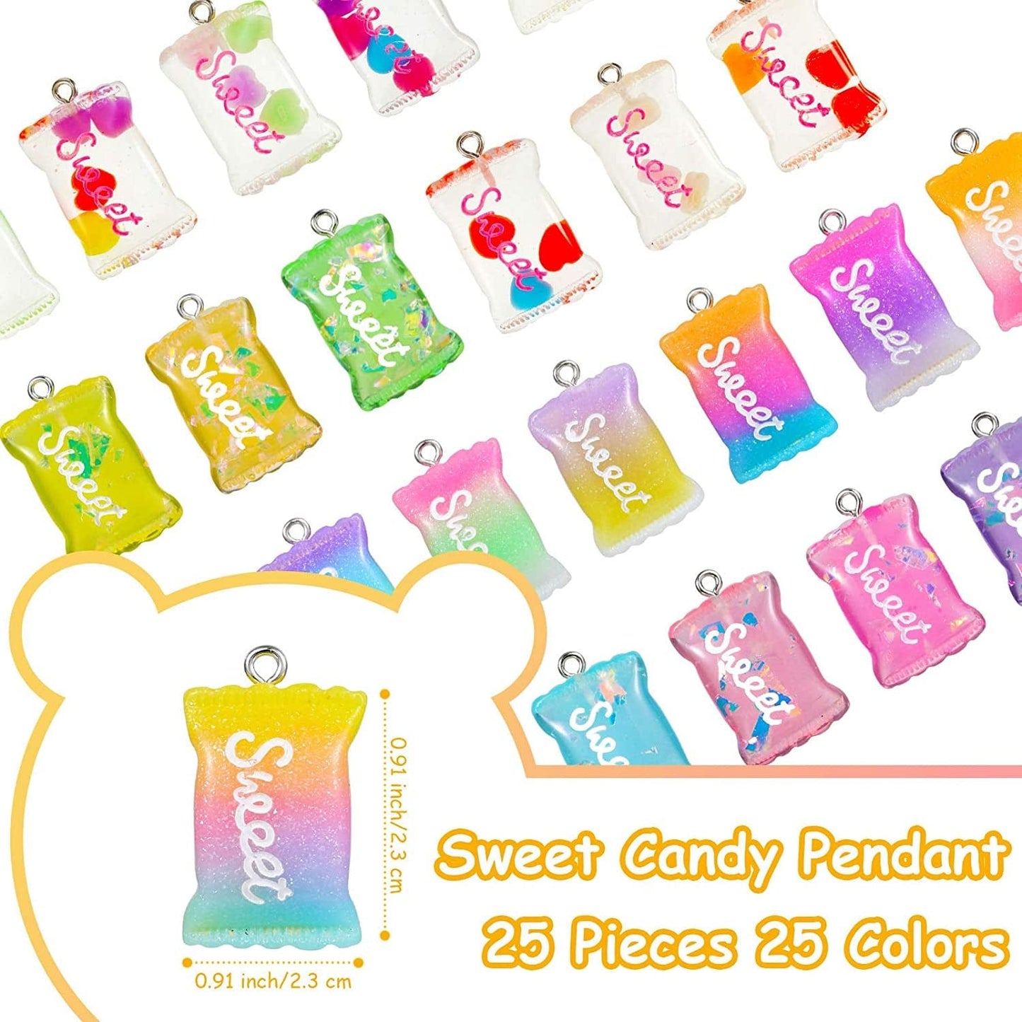 70 Pieces Colorful Candy Pendant Charm, Includes 35 Pieces Gummy DIY Bear Charm Pendants 25 Pieces Sweet Candy Pendant 10 Pieces Lollipop Shape Polymer Clay Charms for Art Craft Jewelry Making
