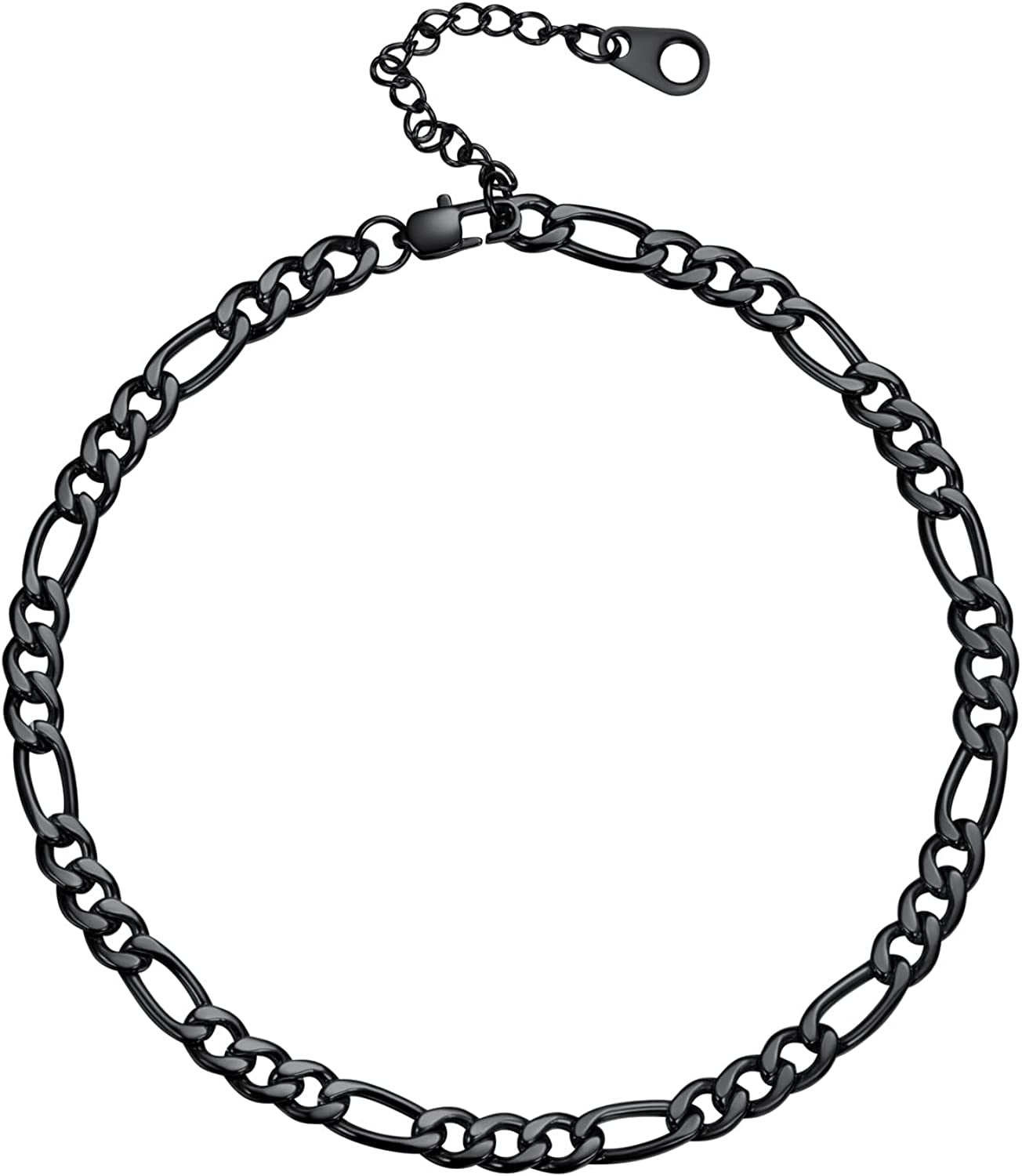 Women Girls Barefoot Jewelry 18K Gold or Rose Gold Stainless Steel Heart / Rope / Figaro / Cuban Chain Anklet Foot Bracelet, 25-30 CM Long Apparel & Accessories > Jewelry > Anklets U7 Jewelry 12.black-5mm figaro chain