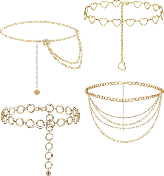 LOLIAS 4 Pcs Waist Chain Belts for Women Men Metal Belly Gold Chains Jeans Pants Chains Multi-Layer Hip Hop Body Jewelry Apparel & Accessories > Jewelry > Body Jewelry LOLIAS