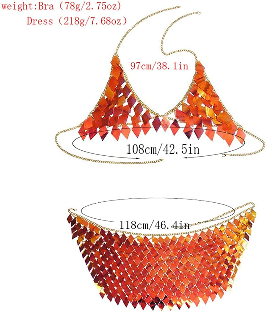 Nicute Festival Body Chain Sequins Tassel Skirt Set Sexy Summer Beach Bikini Bra Body Jewelry for Women and Girls Apparel & Accessories > Jewelry > Body Jewelry Nicute