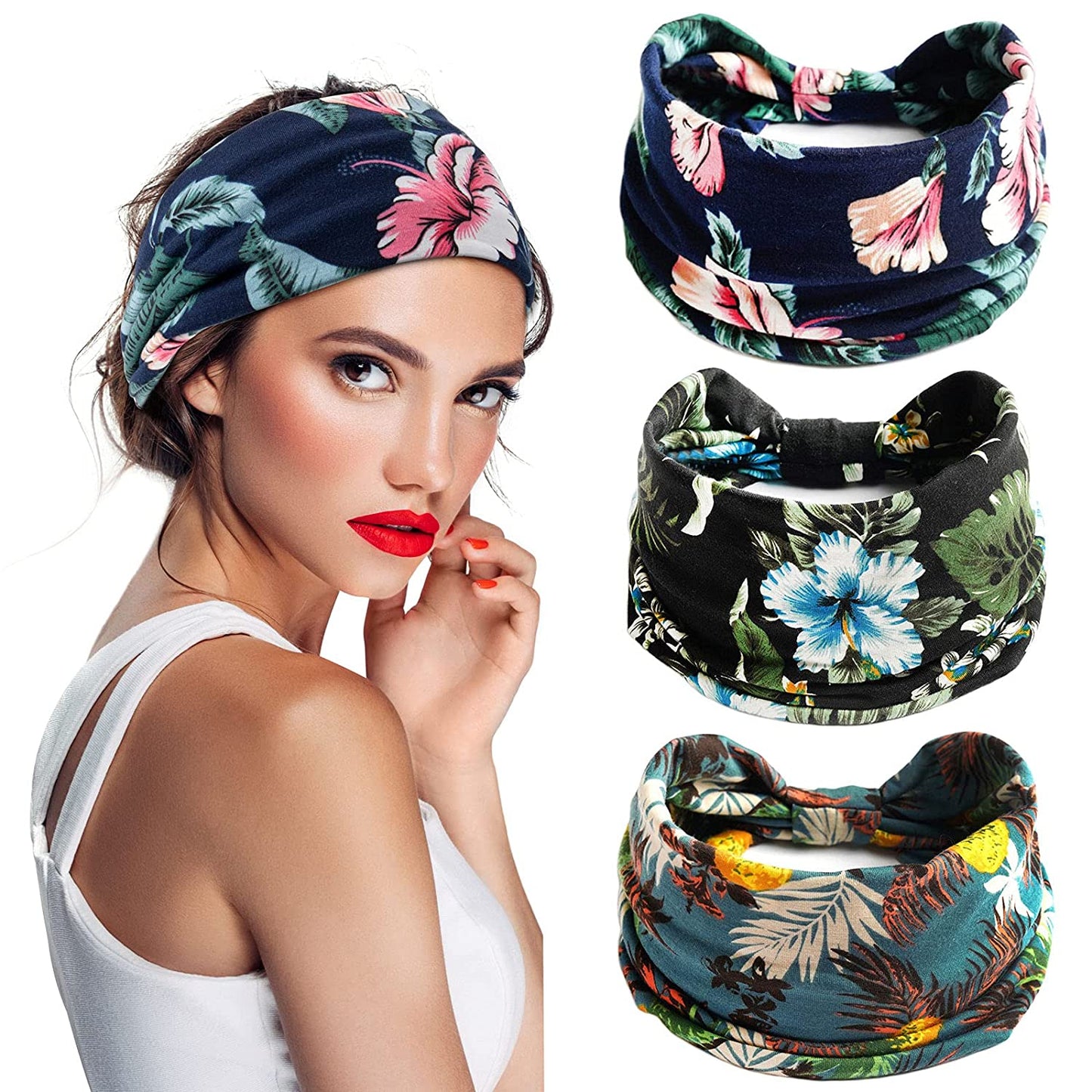 S&N Remille 3 Pack Wide Boho Headbands for Women and Girls, Elastic Turban Head Wrap Non-Slip Hair Bands for Sport Yoga and Running Headband Apparel & Accessories > Clothing Accessories > Bandanas & Headties S&N Remille Set-1