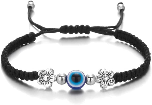 Evil Eye Pendant Bracelet Anklet,Red Blue Black Line Hand Turtle Elephant Pendant Adjustable Braided Bracelet Anklet for Women Men(Flower,Black) Apparel & Accessories > Jewelry > Bracelets Generic Nylon