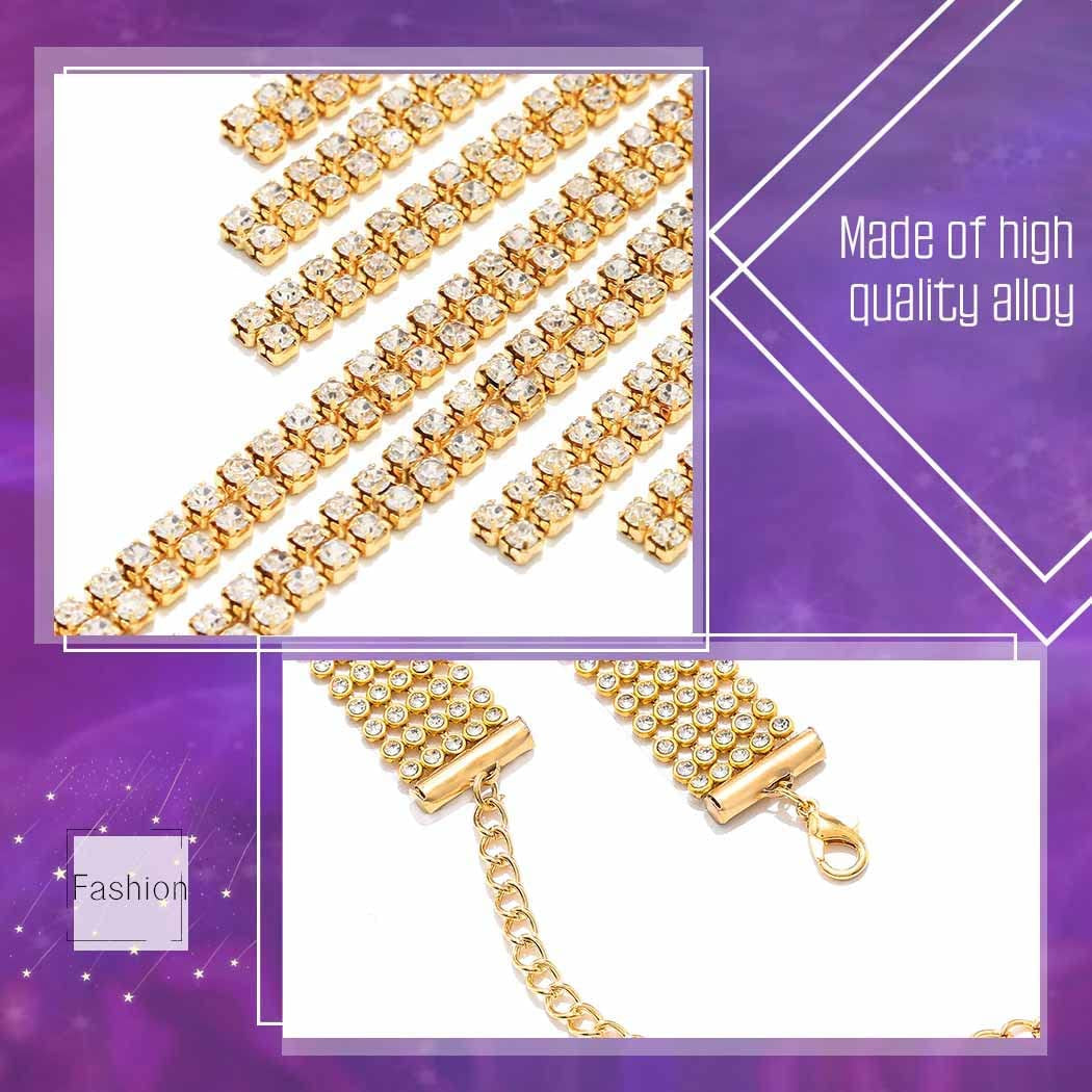 Shiny Rhinestone Layered Choker Sexy Gold Glitter Crystal Statement Necklace Metal Chains Evening Rave Nightclub Adjustable Body Accessories Jewelry for Women Apparel & Accessories > Jewelry > Body Jewelry China