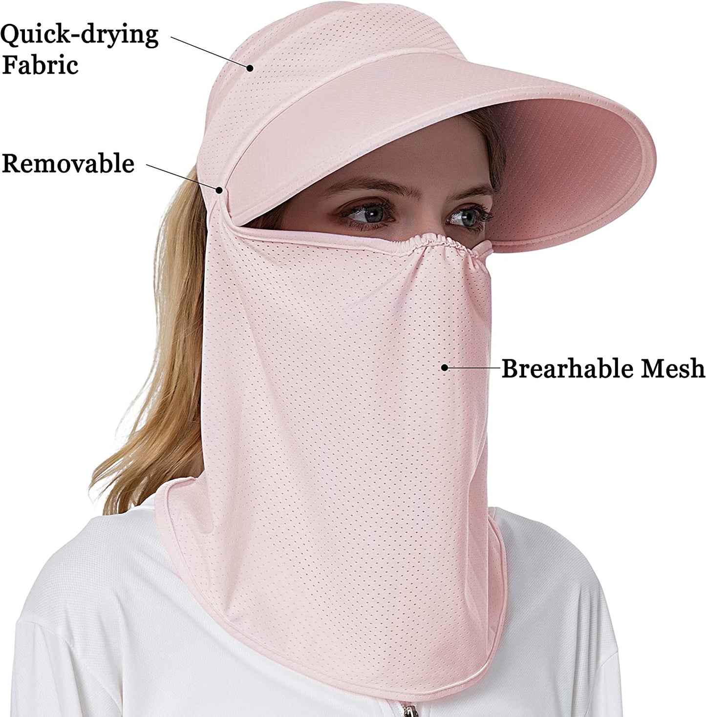 Muryobao Womens Summer Baseball Hat Outdoor Wide Brim UV Protection Foldable Ponytail Mesh Sun Visor Cap with Removable Flap Apparel & Accessories > Clothing Accessories > Hats Muryobao